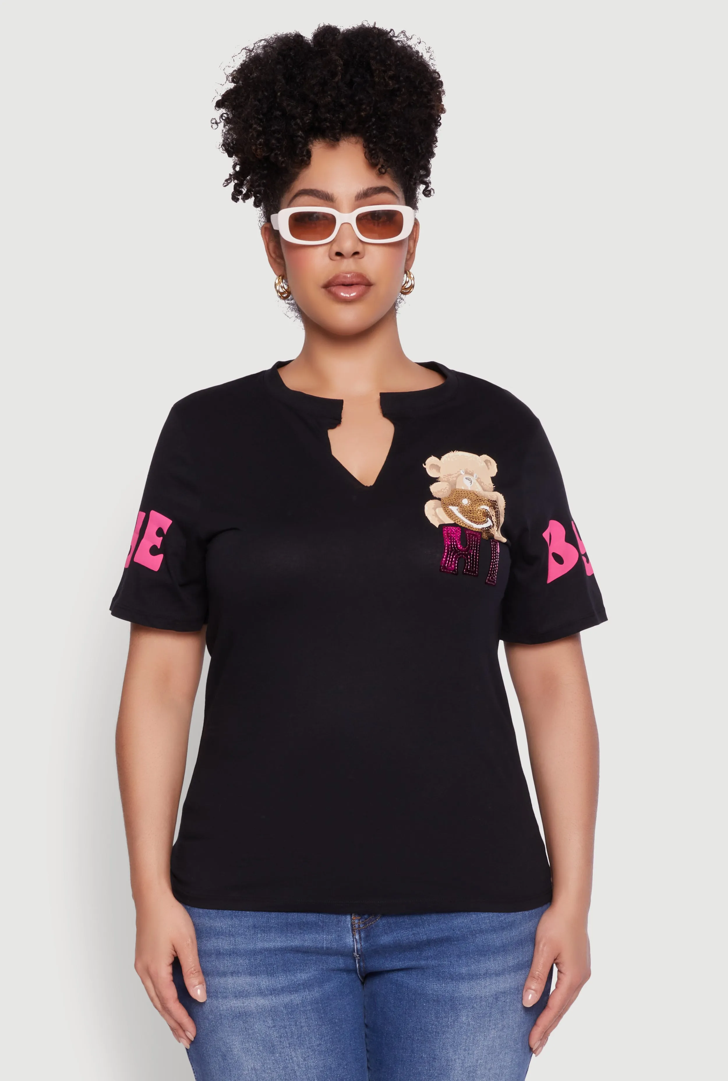 Plus Size Sequin Greetings Bear Graphic Tee sold by Rainbow product image thumbnail 2