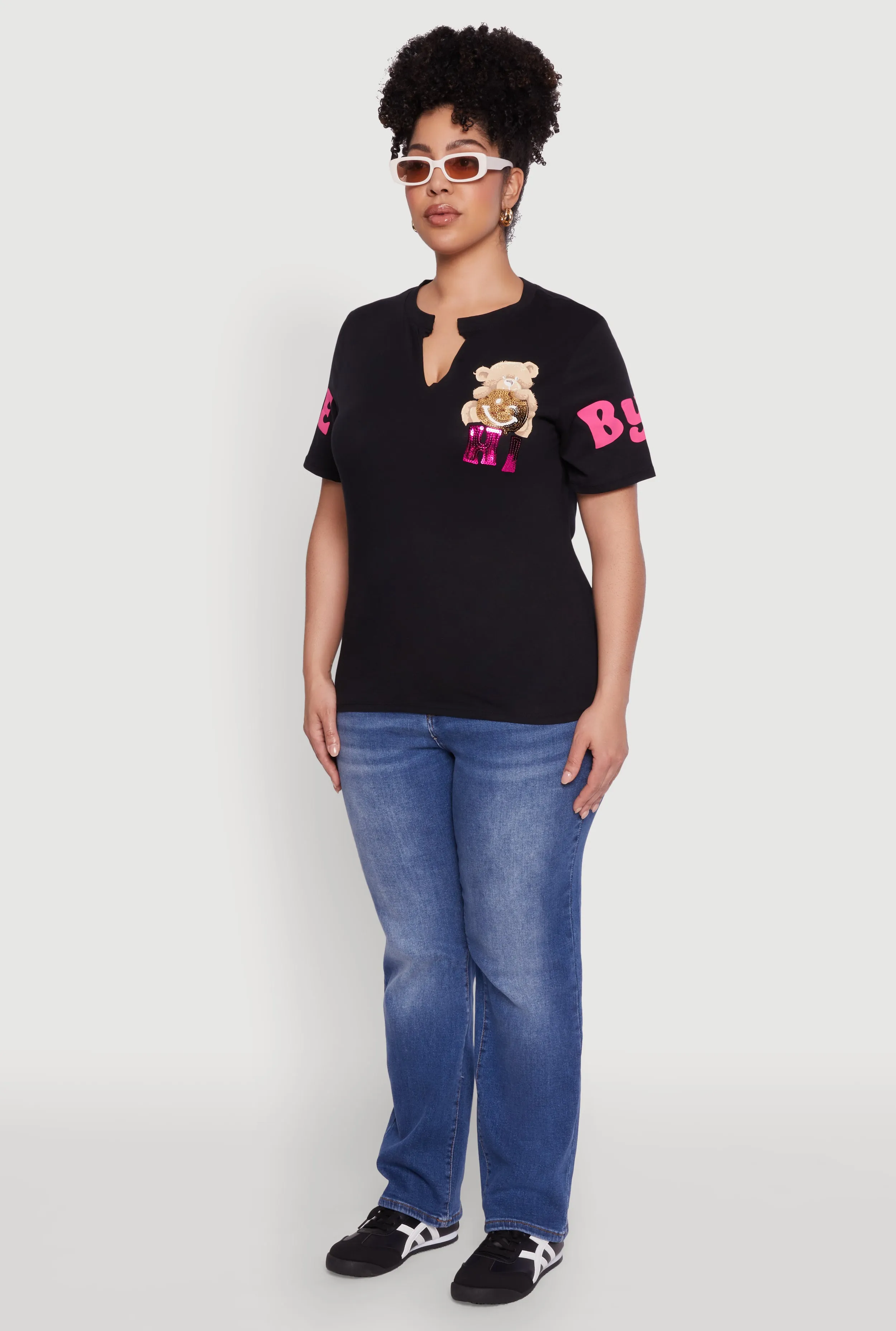 Plus Size Sequin Greetings Bear Graphic Tee sold by Rainbow product image thumbnail 5