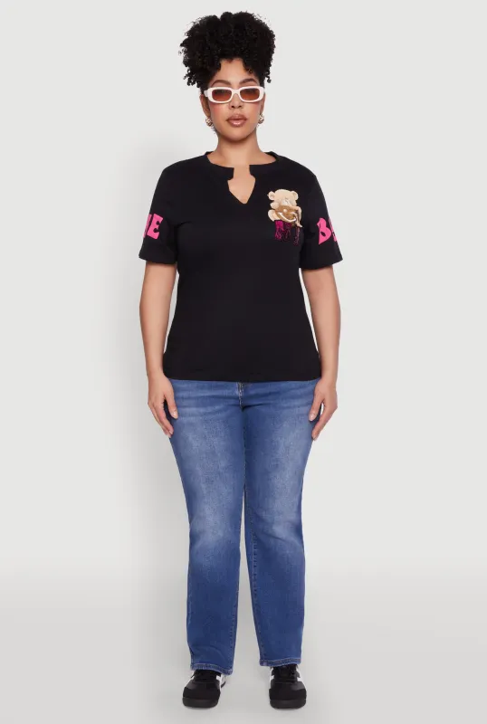 Plus Size Sequin Greetings Bear Graphic Tee sold by Rainbow