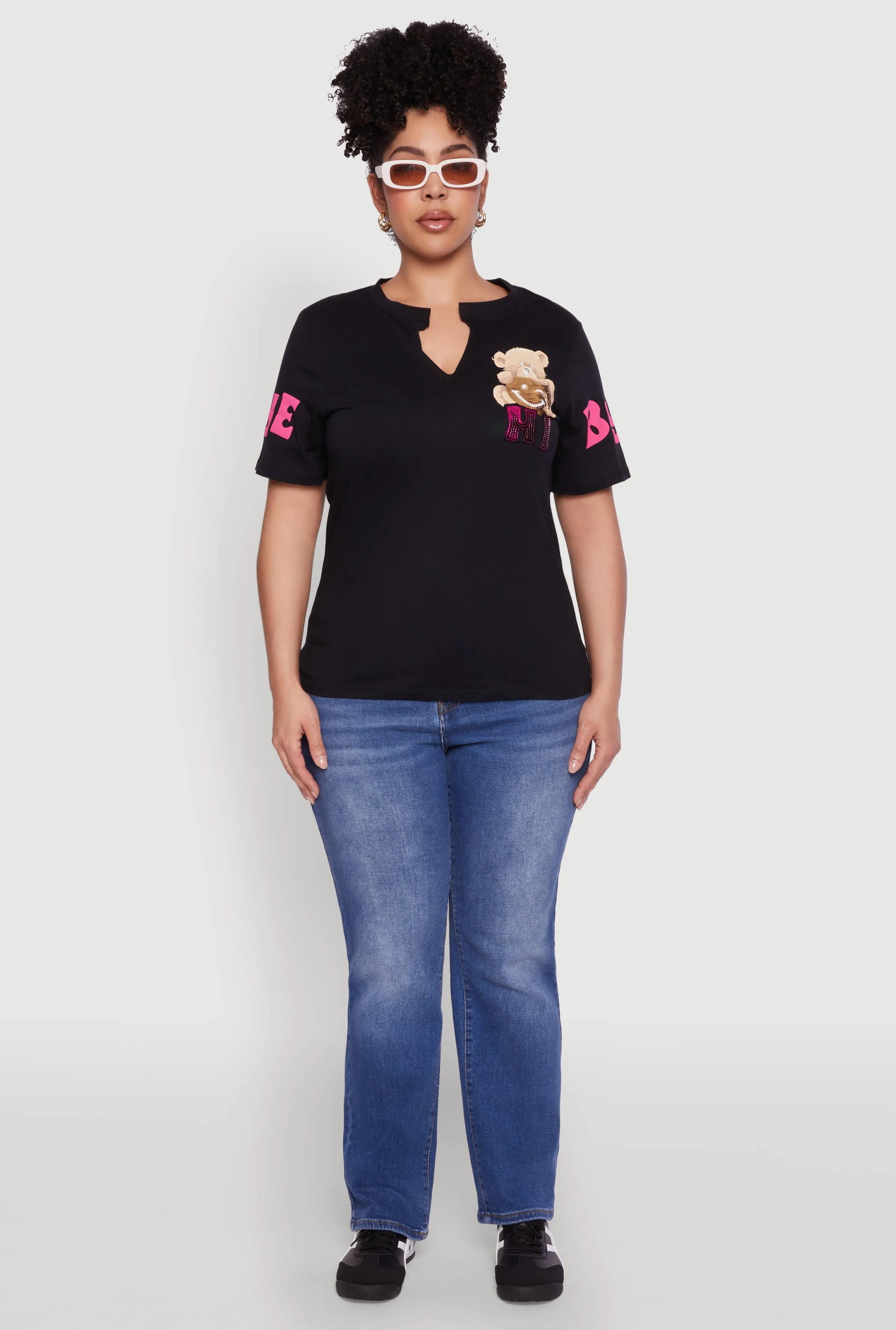 Plus Size Sequin Greetings Bear Graphic Tee sold by Rainbow