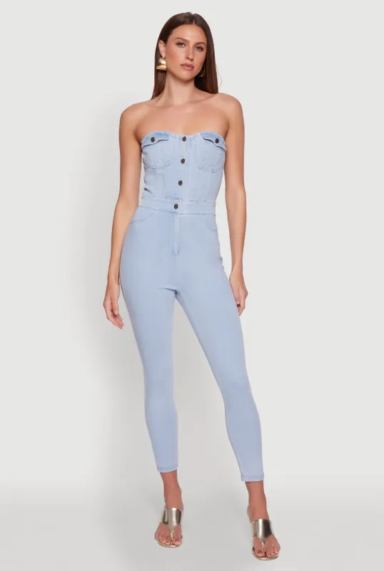 Haute Monde Denim Sweetheart Neckline Jumpsuit sold by Rainbow