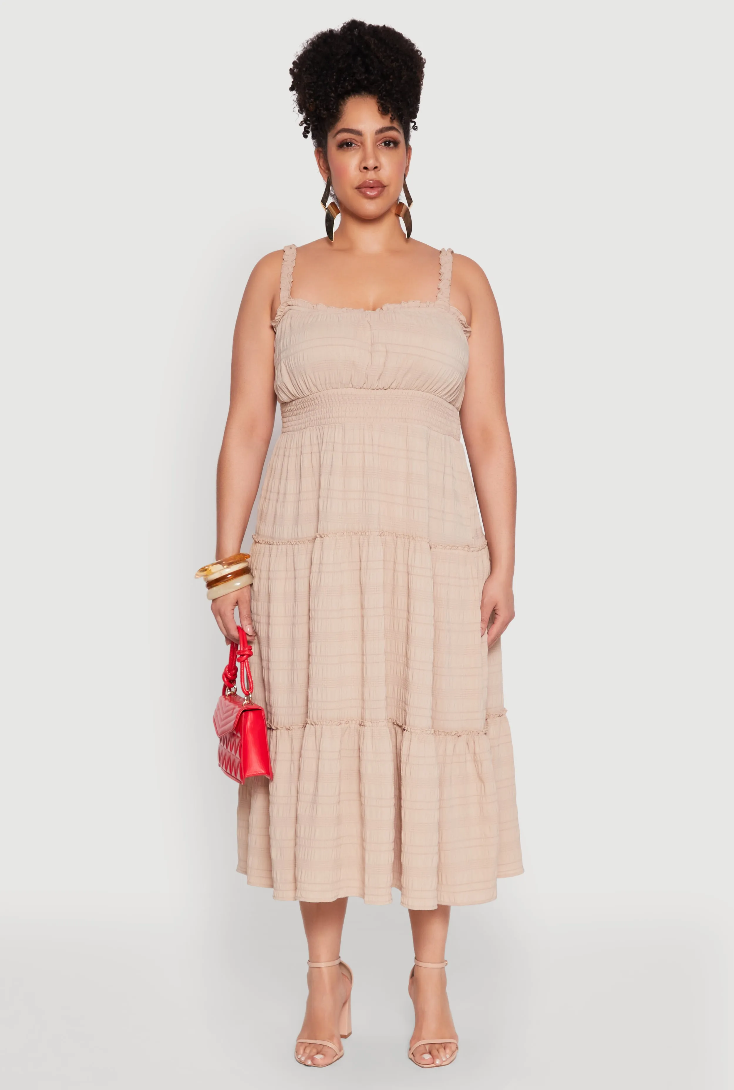 Plus Size Almost Famous Smocked Tiered Dress sold by Rainbow