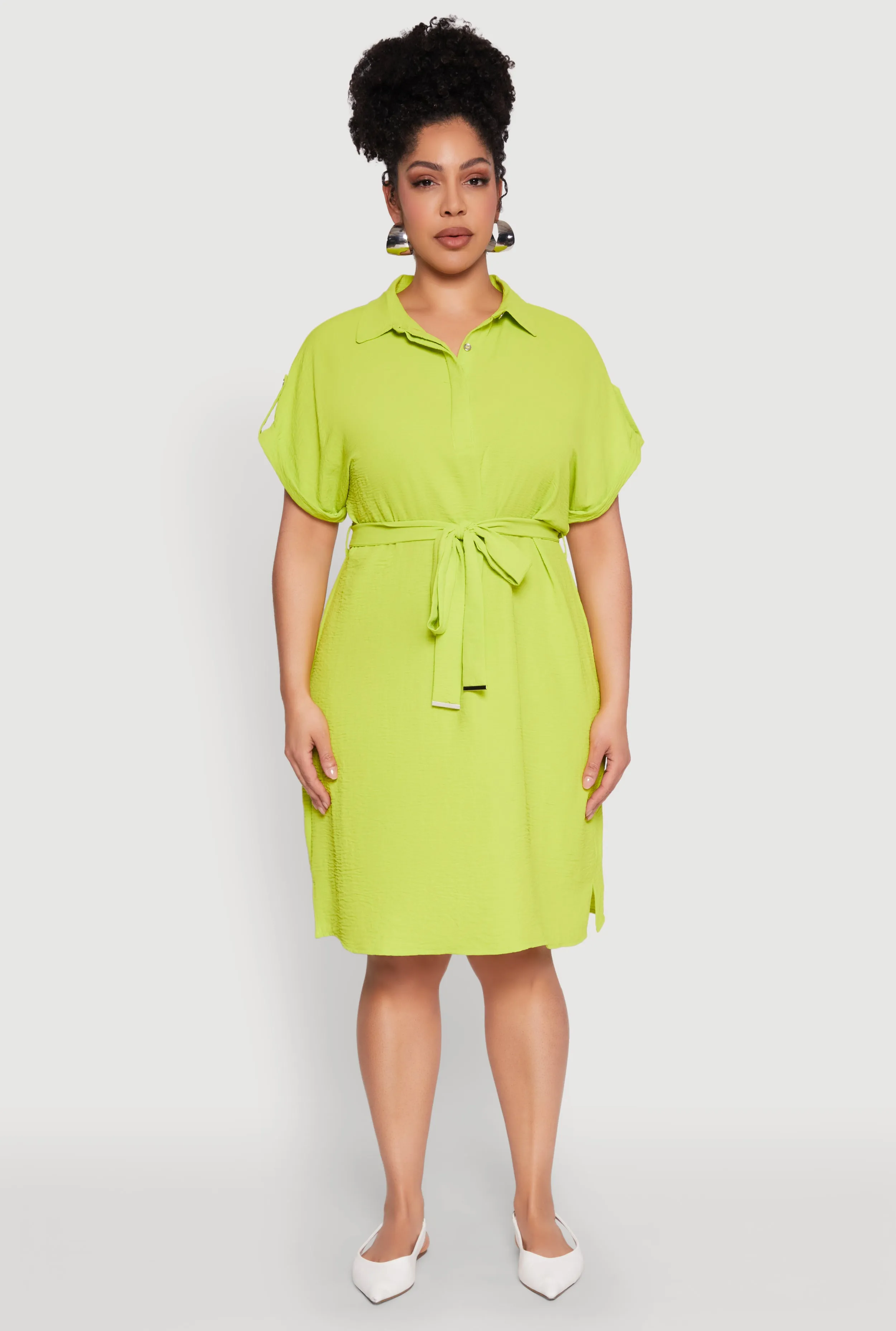 Plus Size Crepe Knit Half Button Shirt Dress sold by Rainbow