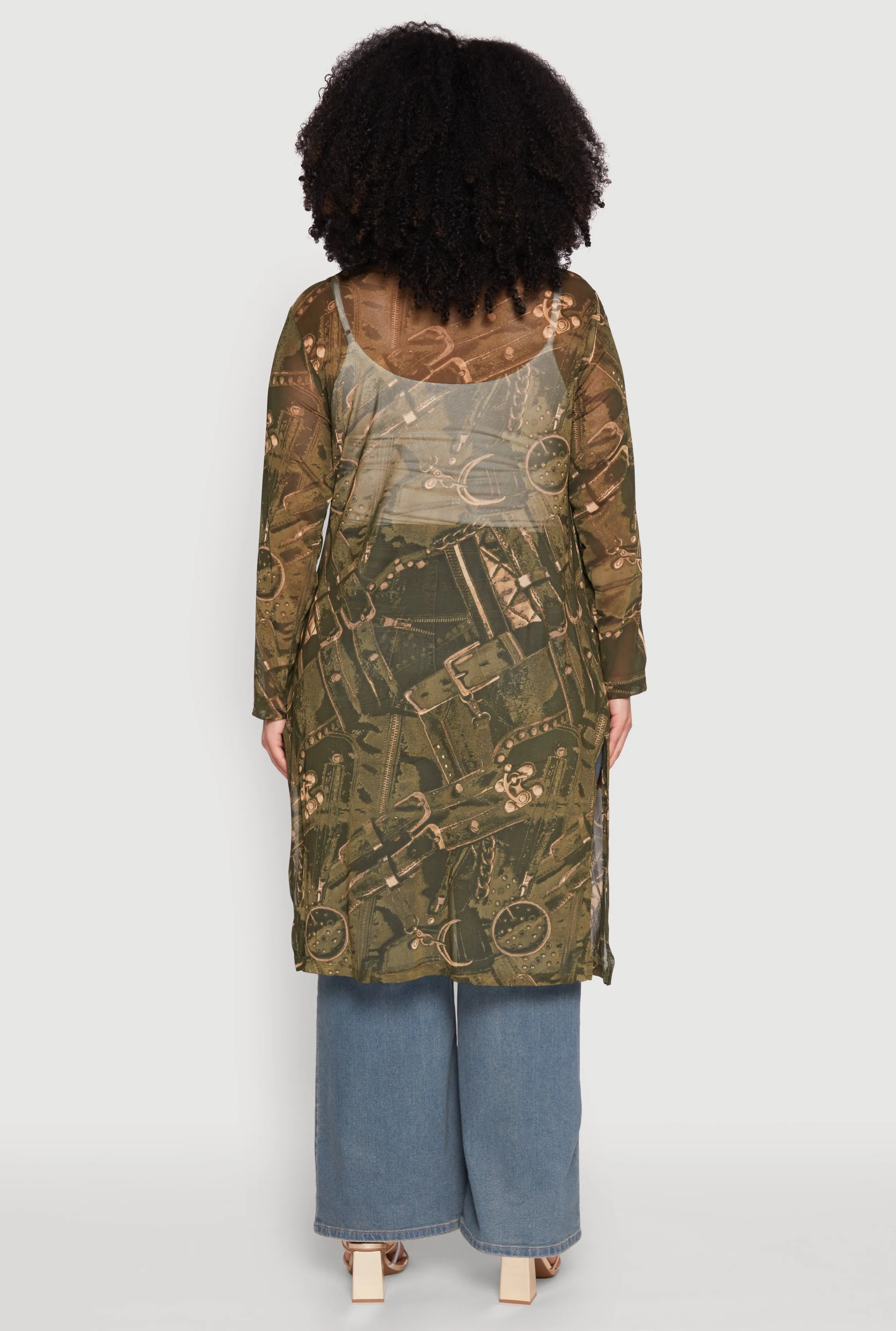 Plus Size Buckle Belt Print Mesh Duster sold by Rainbow product image thumbnail 5