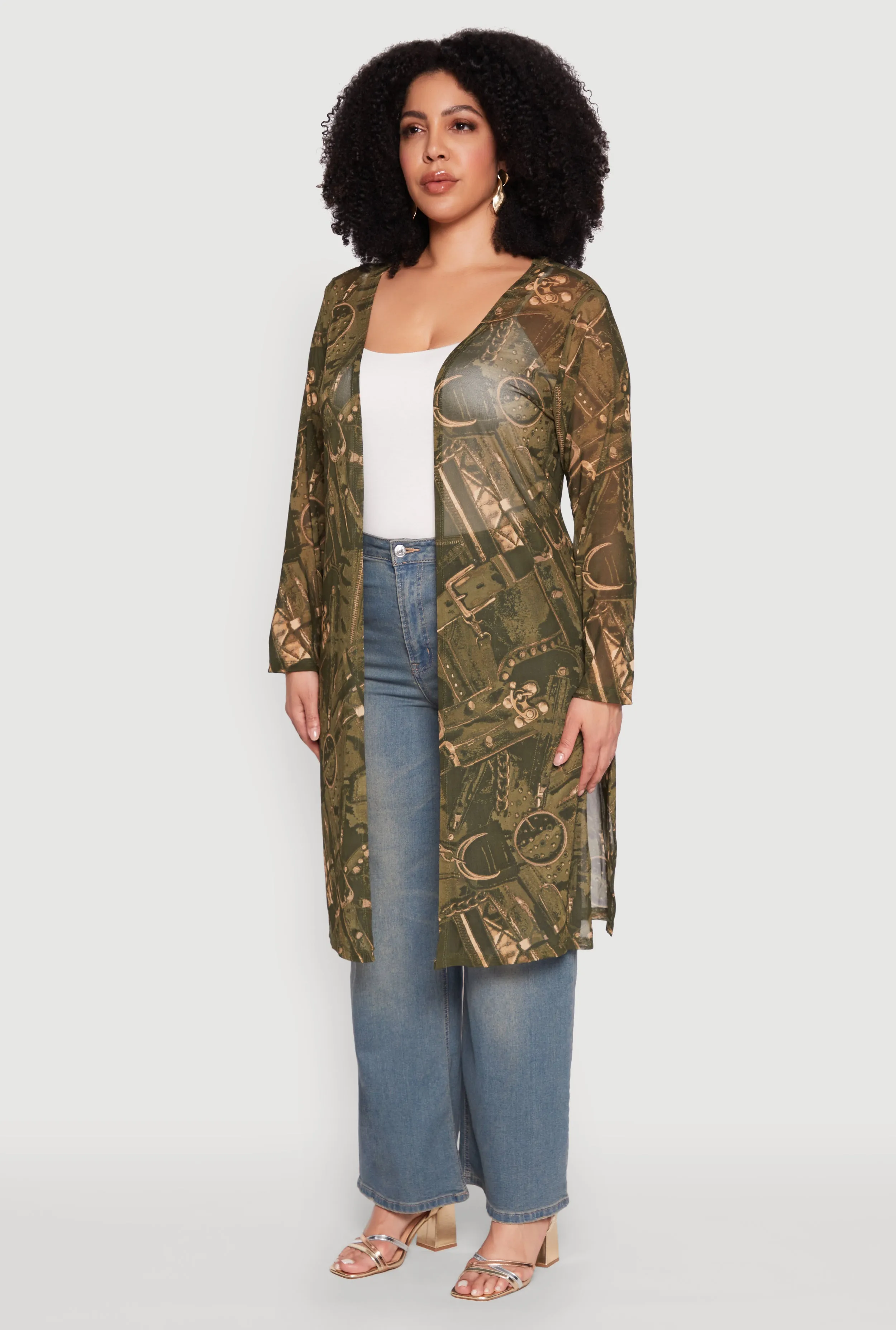 Plus Size Buckle Belt Print Mesh Duster sold by Rainbow product image thumbnail 3