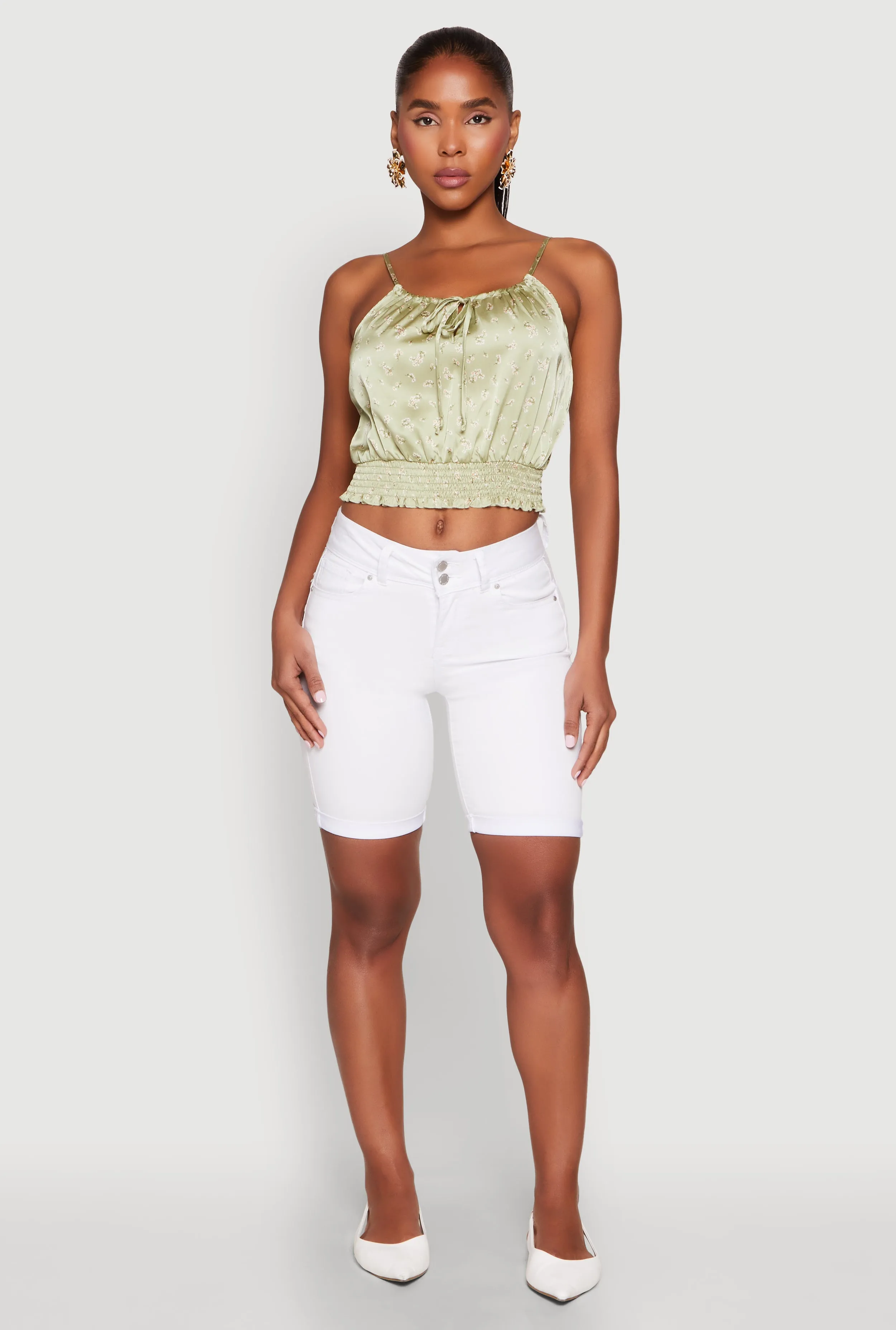 Satin Floral Print Smocked Cami sold by Rainbow