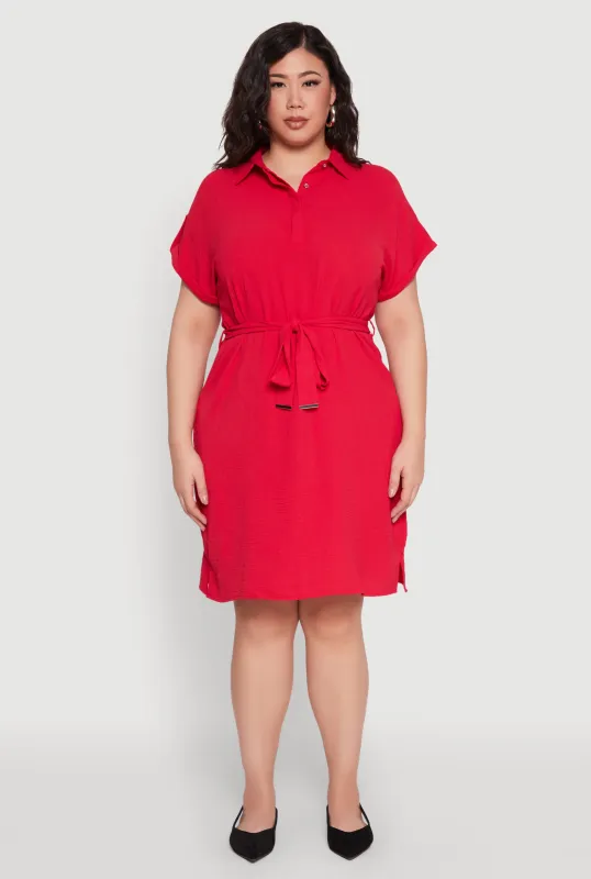 Plus Size Crepe Knit Half Button Shirt Dress sold by Rainbow