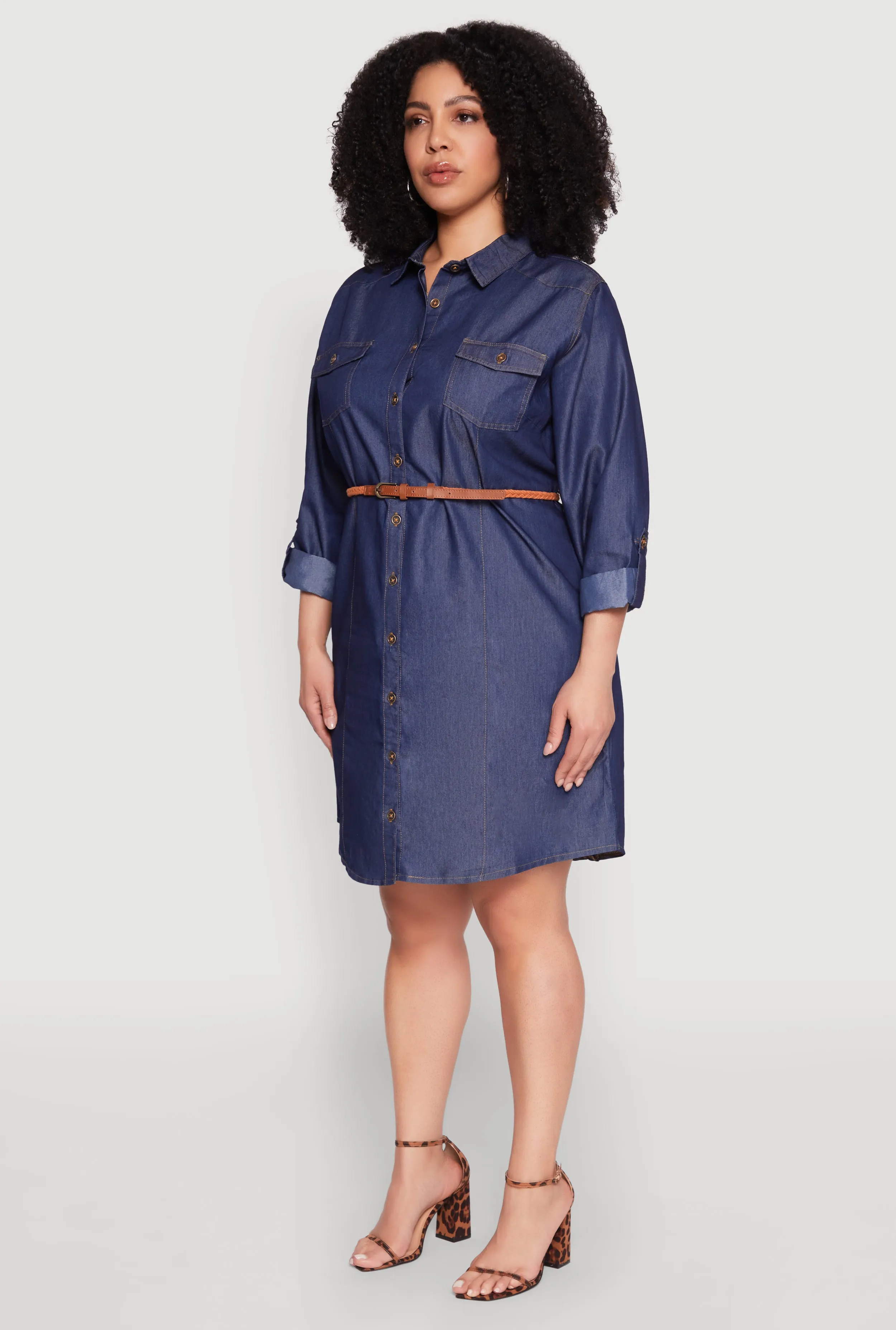 Plus Size Chambray Belted Shirt Dress sold by Rainbow product image thumbnail 3