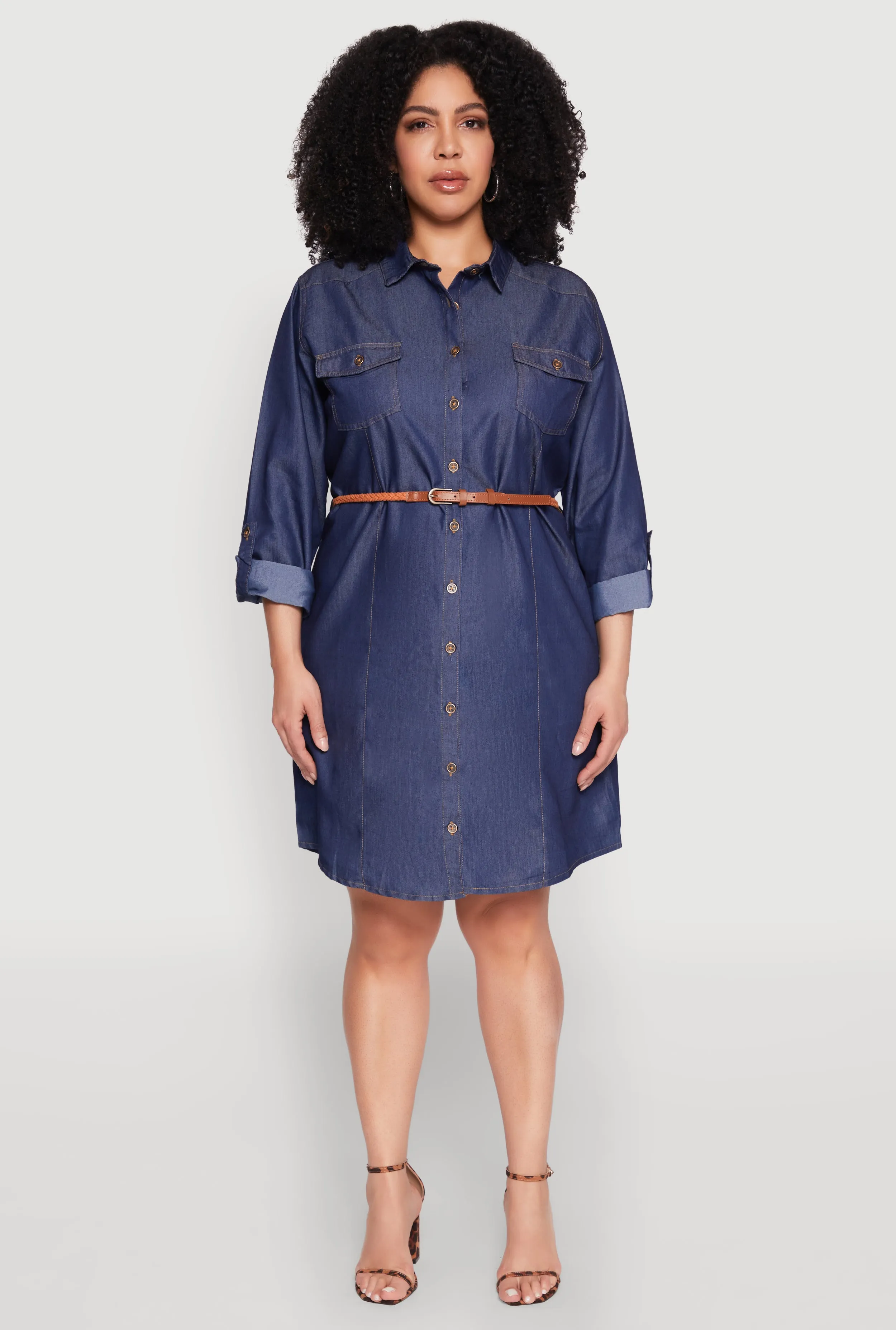 Plus Size Chambray Belted Shirt Dress sold by Rainbow product image thumbnail 2