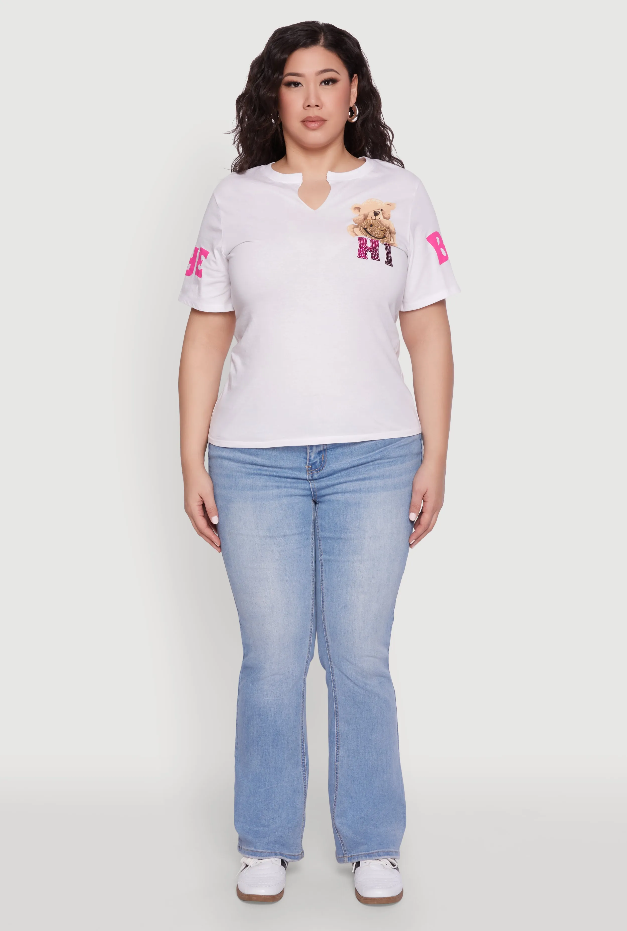 Plus Size Sequin Greetings Bear Graphic Tee sold by Rainbow