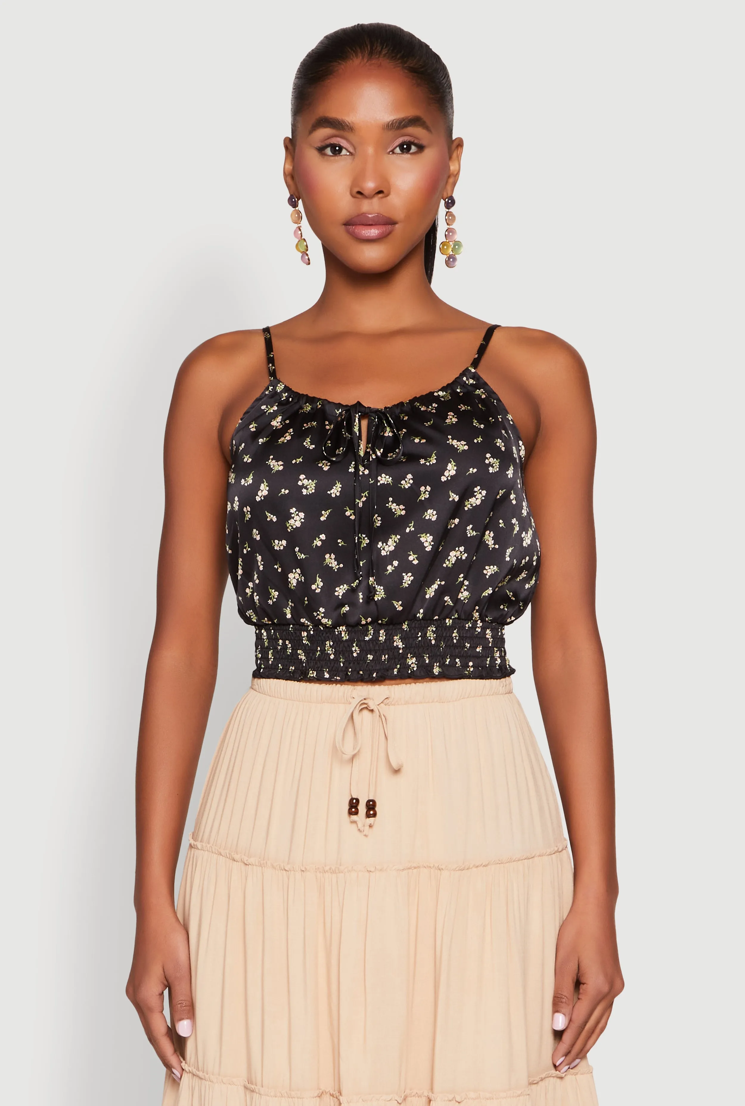 Satin Floral Print Smocked Cami sold by Rainbow product image thumbnail 2