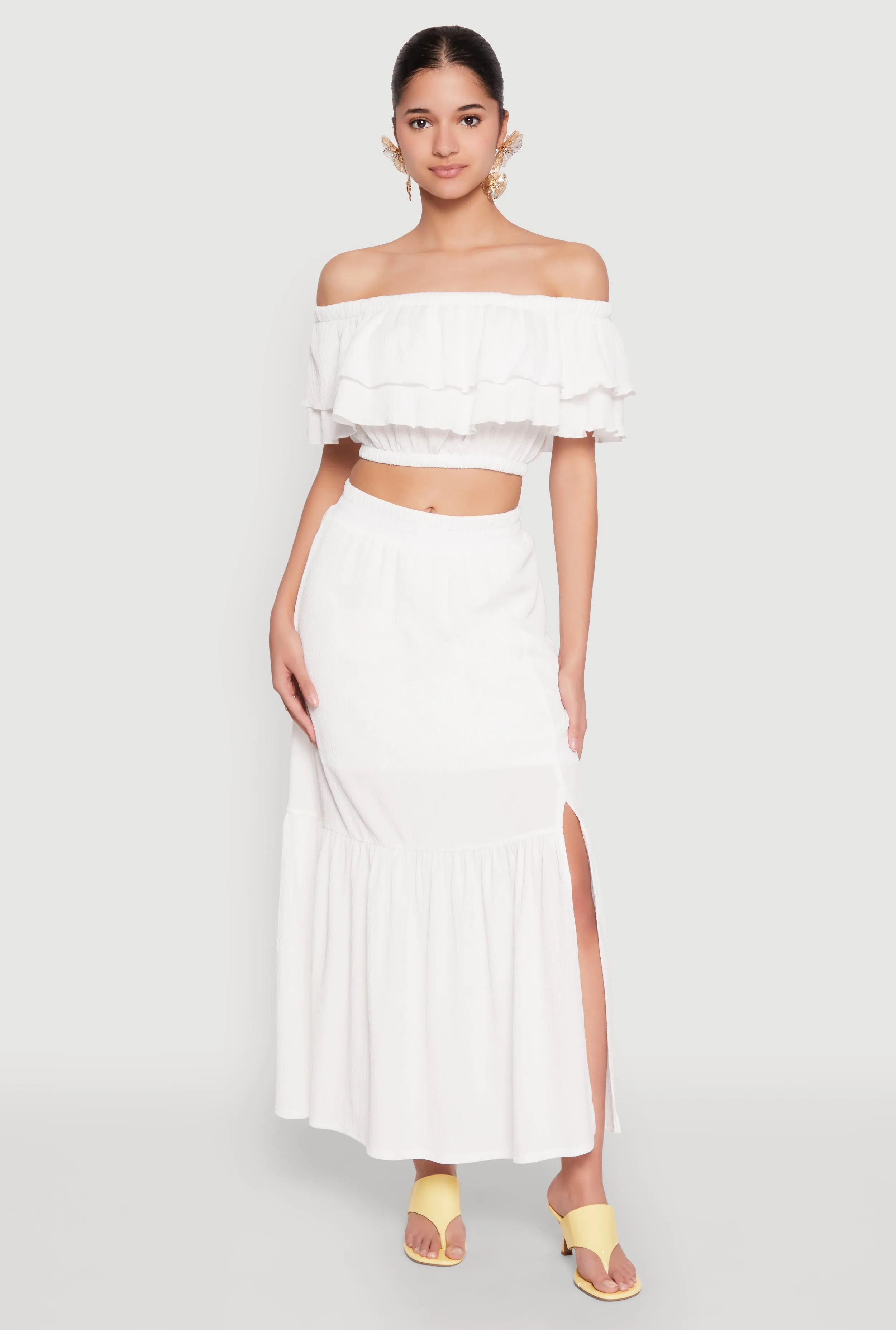 Almost Famous Slit Front Tiered Skirt sold by Rainbow