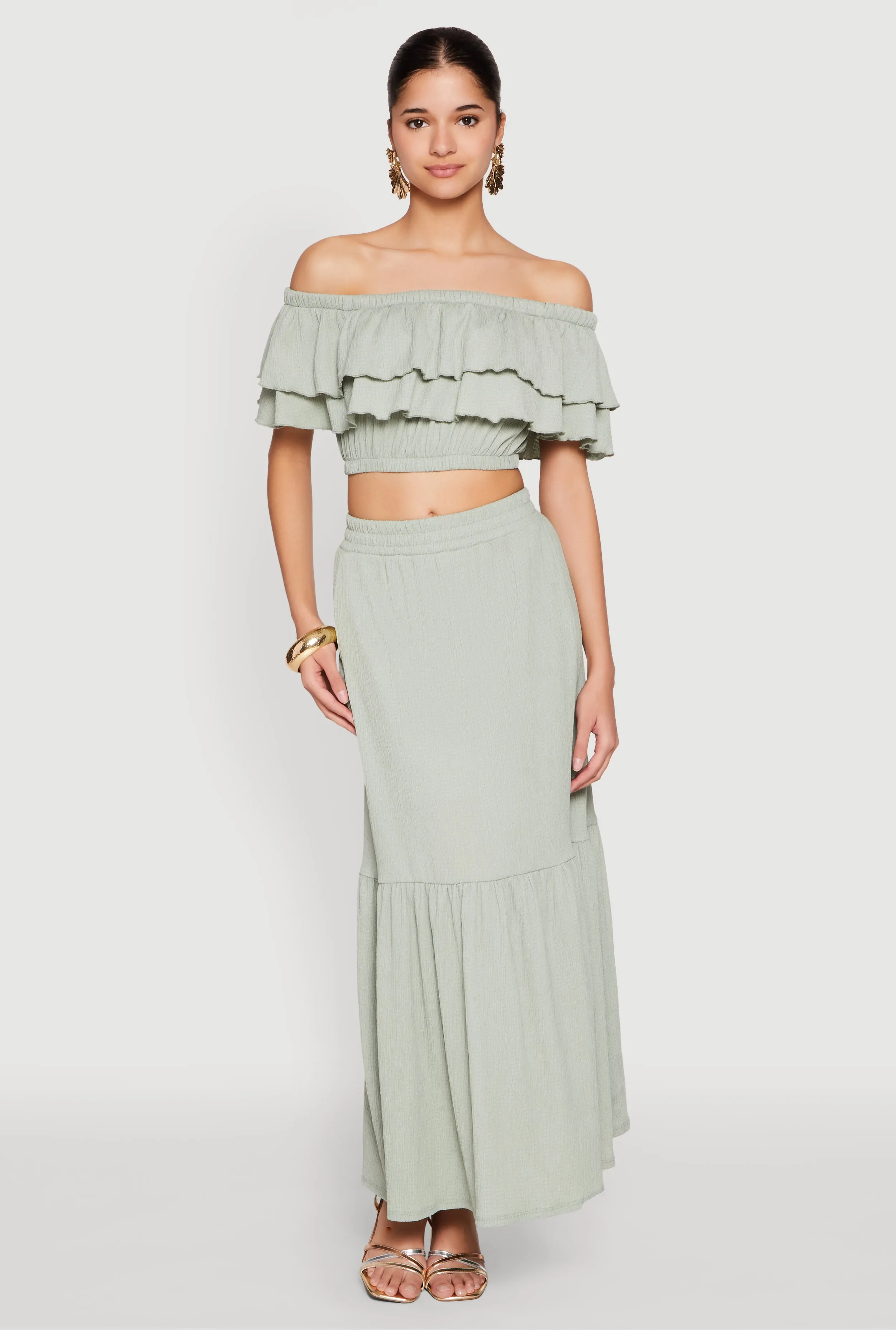 Almost Famous Slit Front Tiered Skirt sold by Rainbow