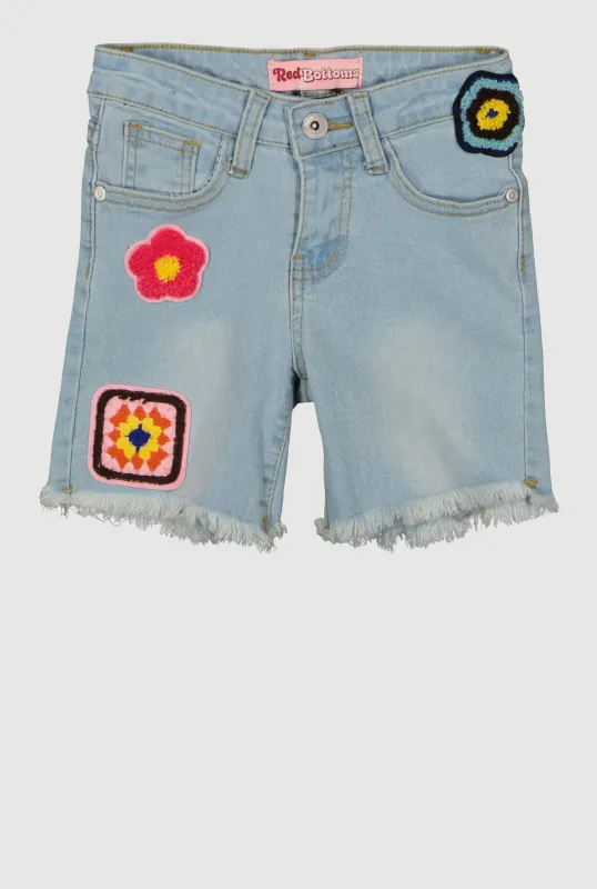 Girls Patch Graphic Denim Shorts sold by Rainbow