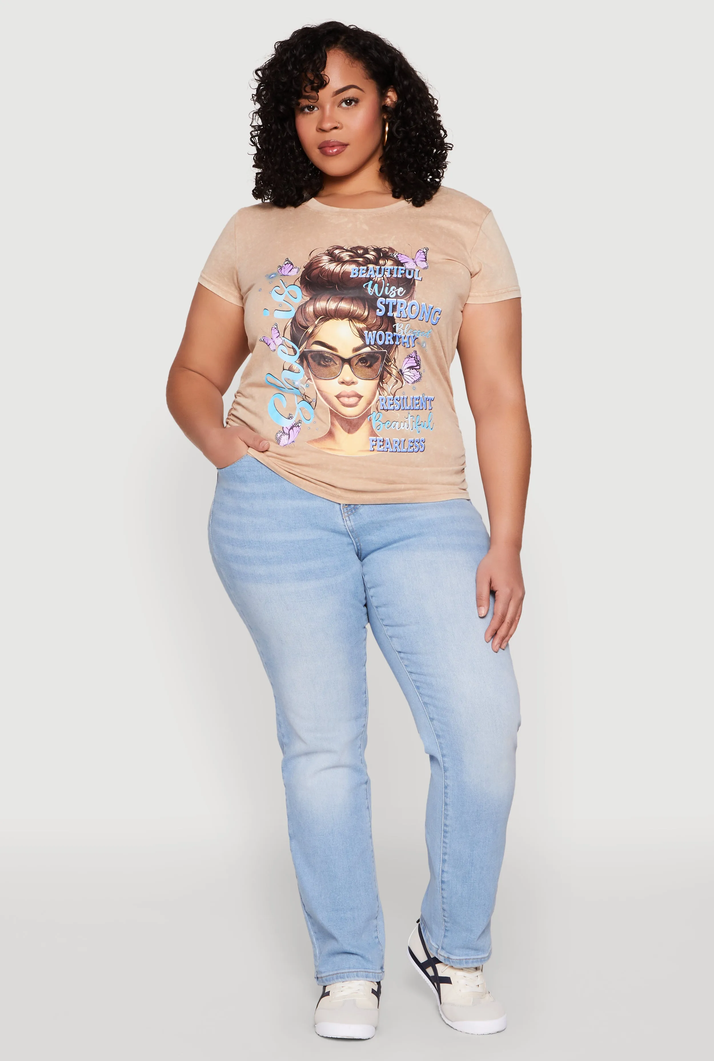 Plus Size Mineral Wash She Is Graphic Tee sold by Rainbow