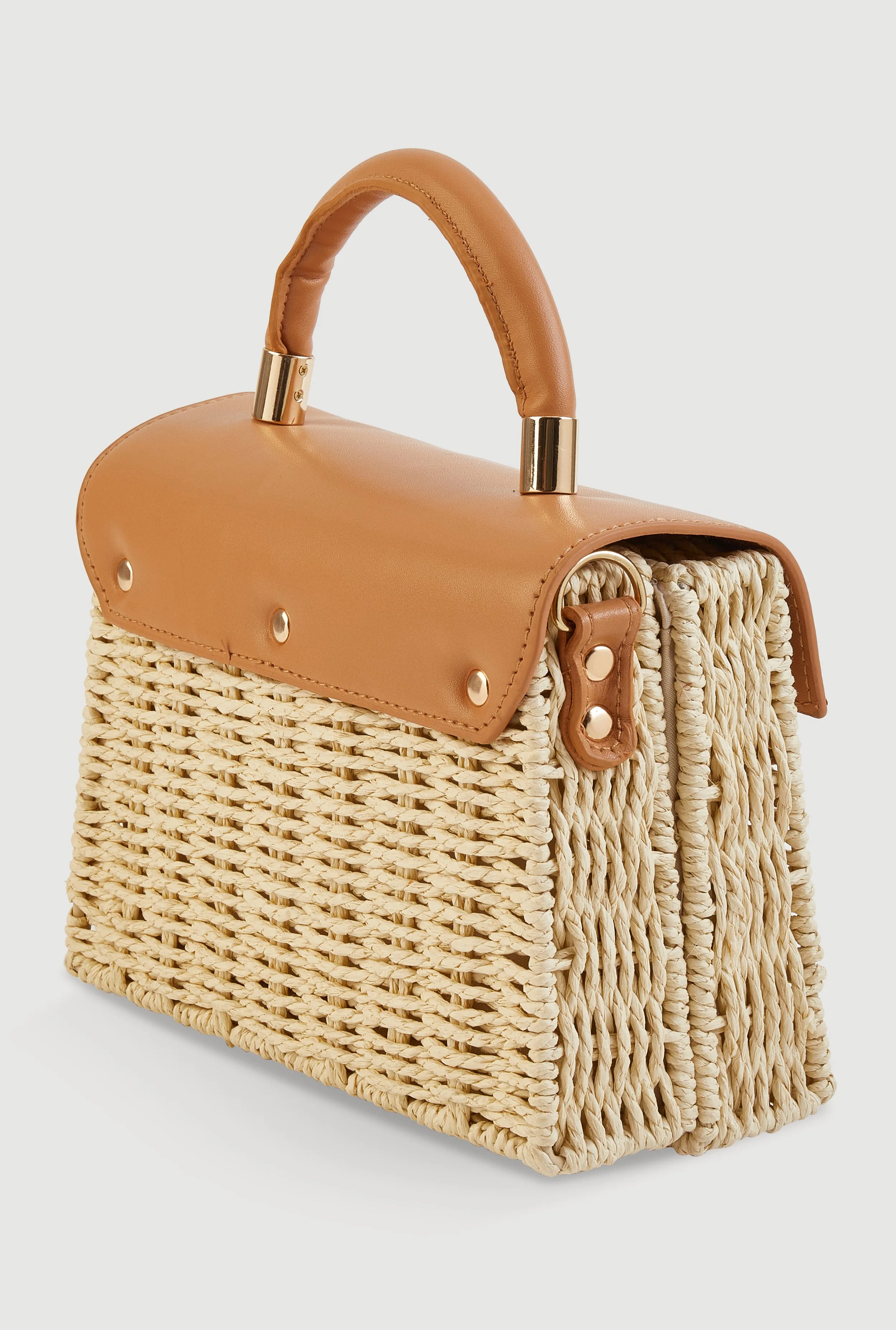 Faux Leather Detail Straw Convertible Handbag sold by Rainbow product image thumbnail 5
