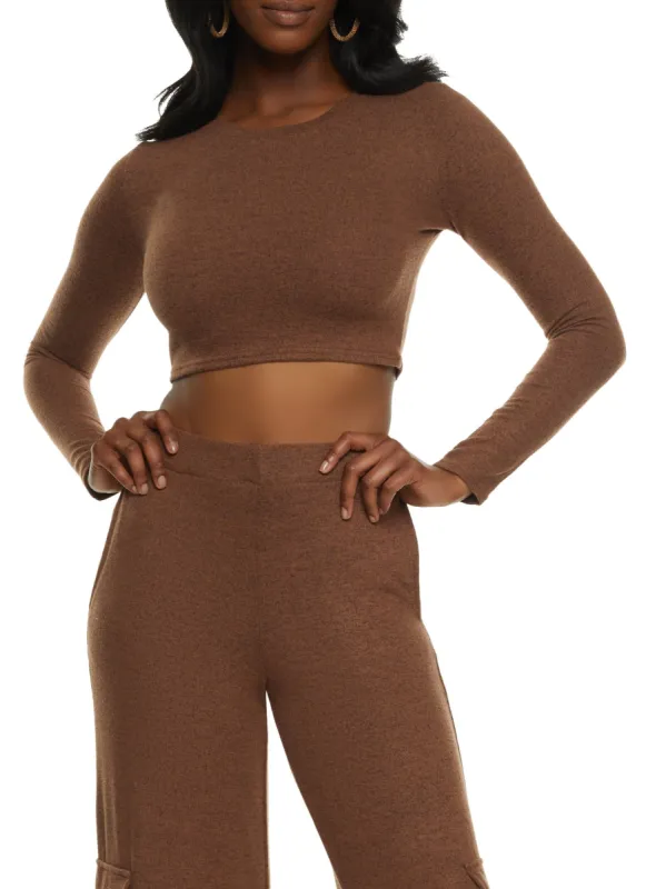 Brushed Knit Long Sleeve Crop Top sold by Rainbow