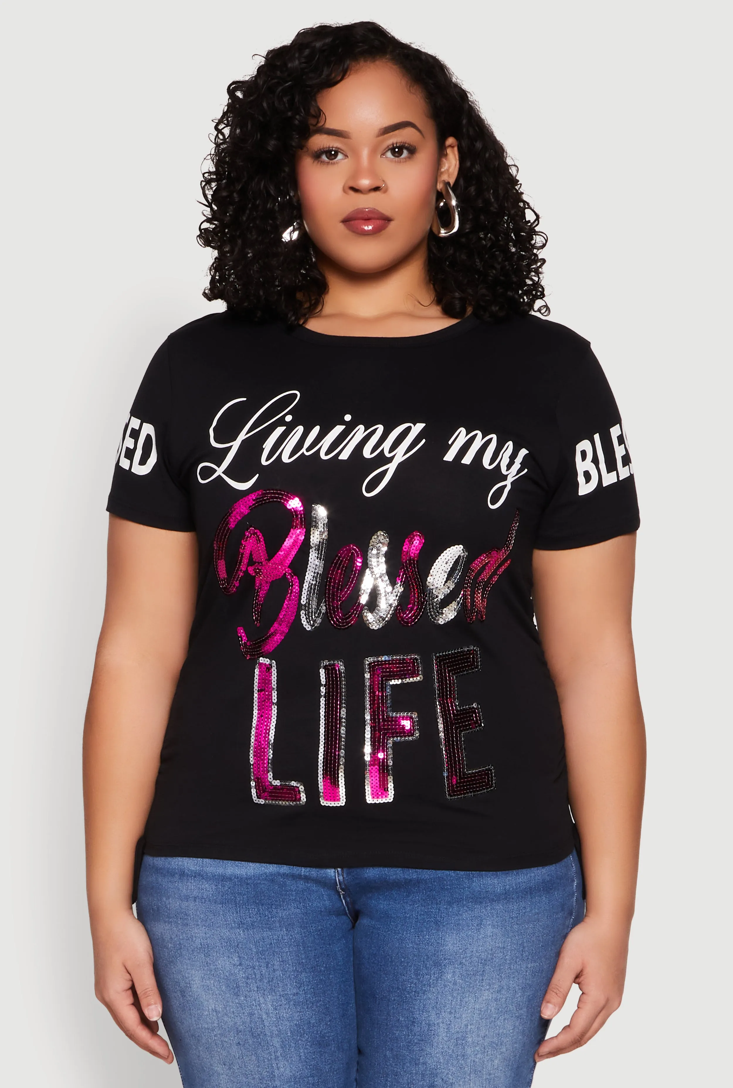 Plus Size Sequin Blessed Life Graphic Tee sold by Rainbow product image thumbnail 2