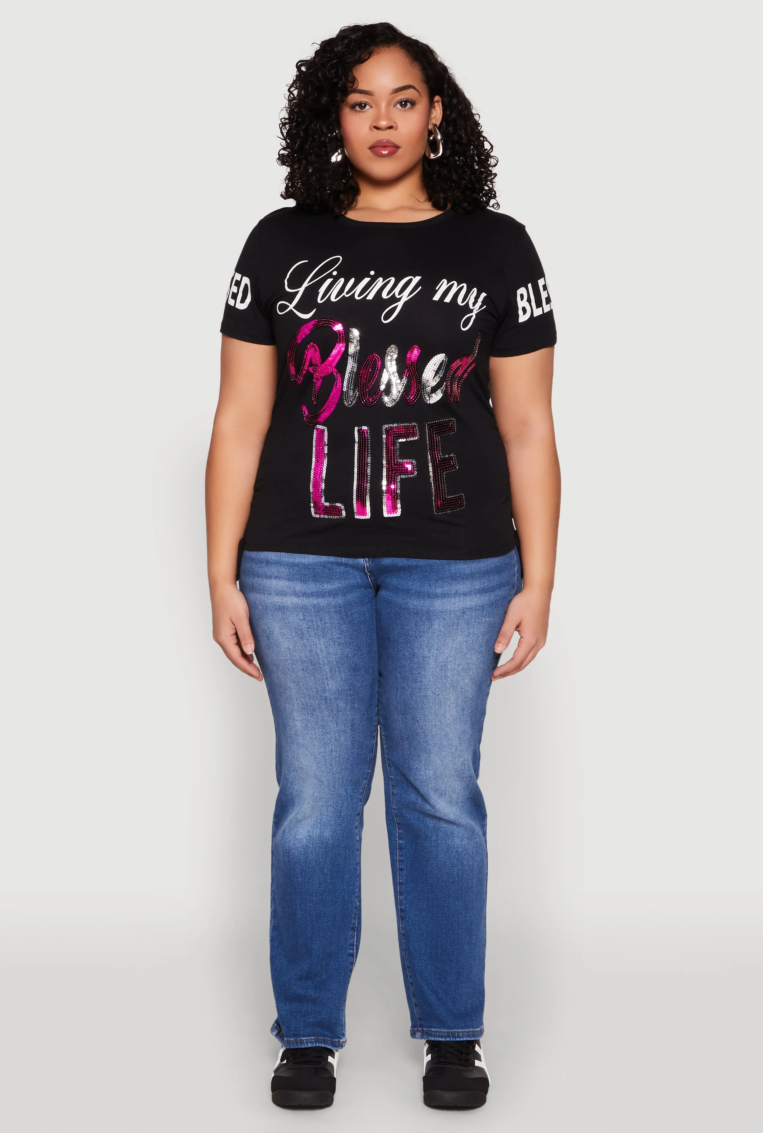 Plus Size Sequin Blessed Life Graphic Tee sold by Rainbow product image thumbnail 3