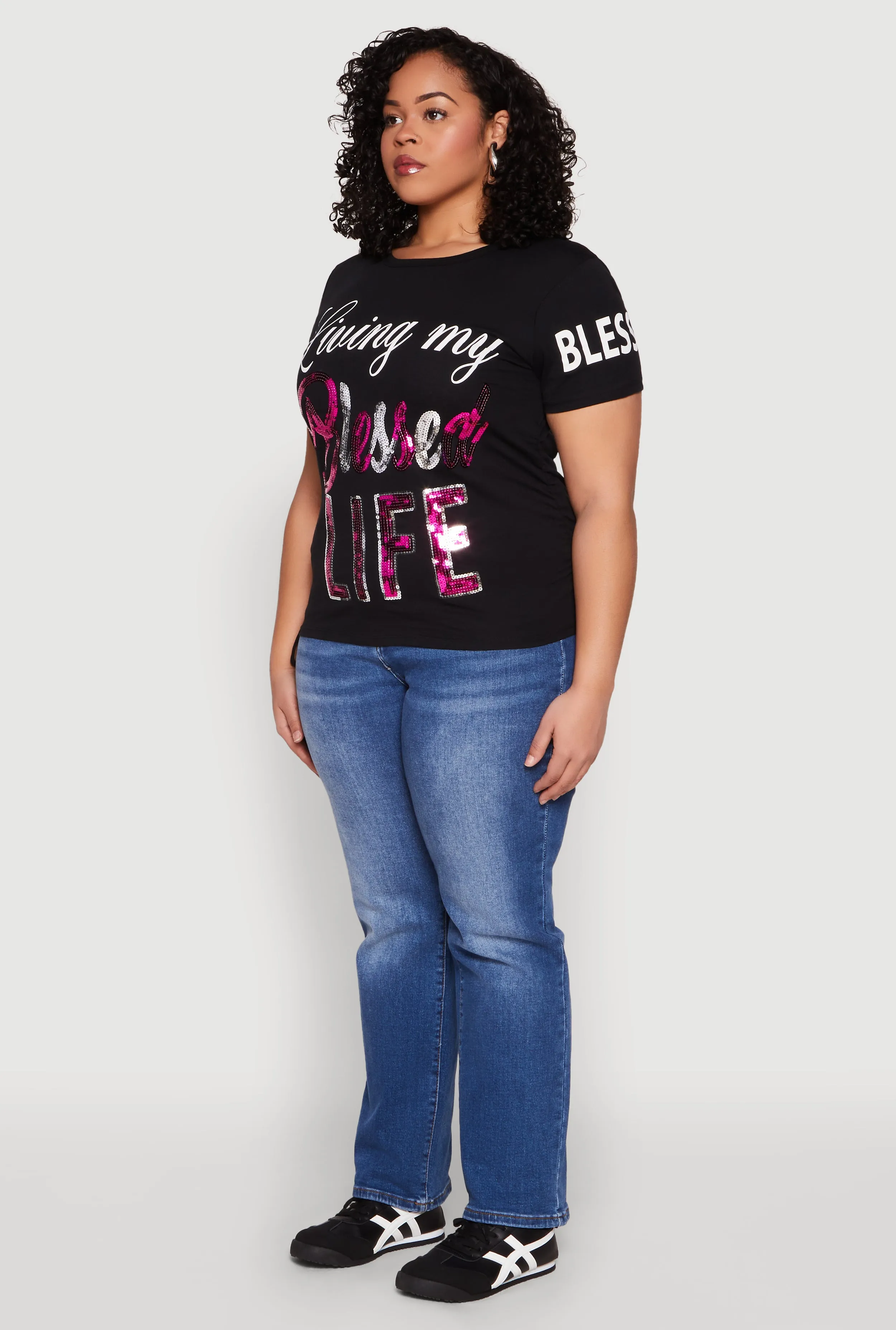 Plus Size Sequin Blessed Life Graphic Tee sold by Rainbow product image thumbnail 5