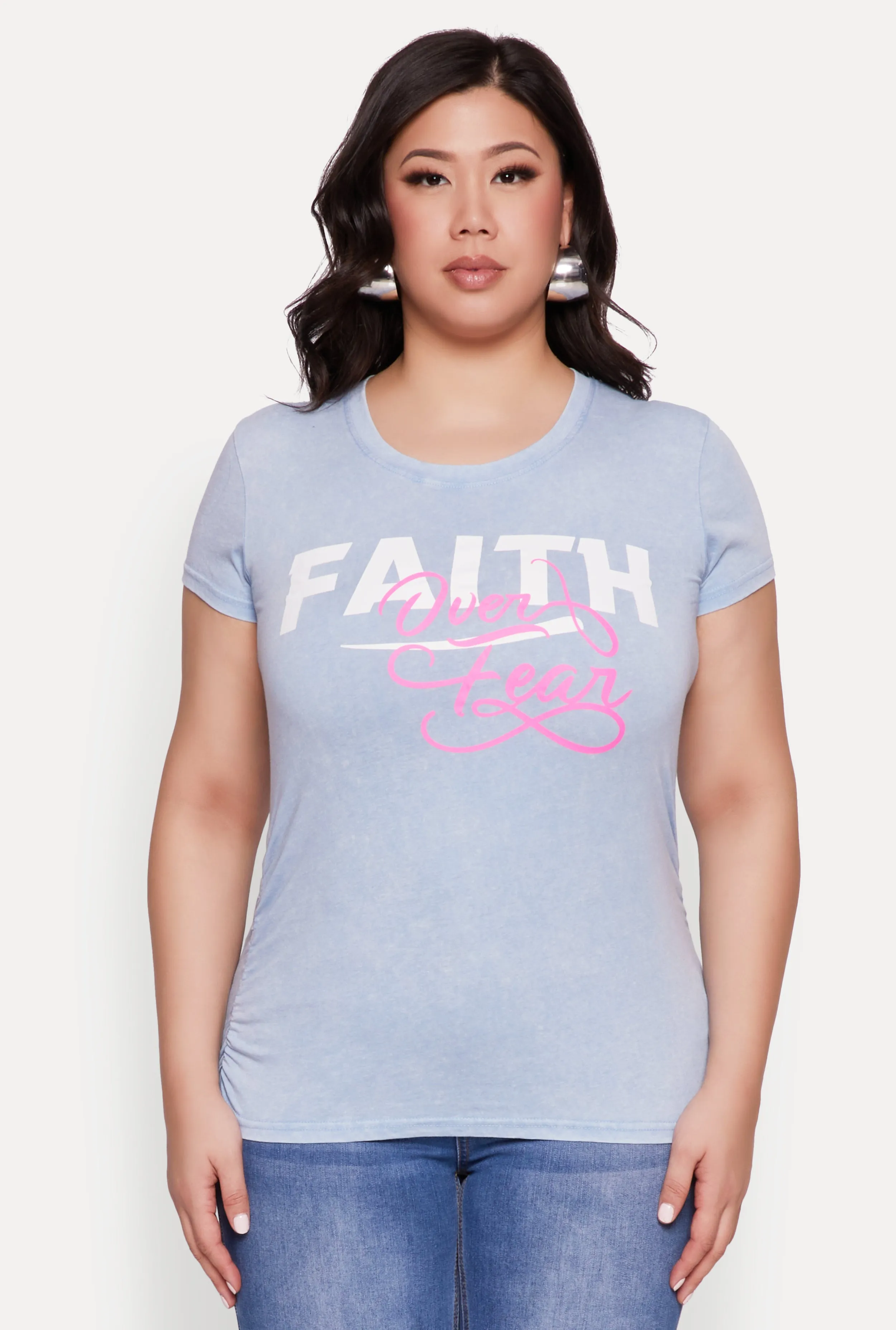 Plus Size Mineral Wash Faith Over Fear Graphic Tee sold by Rainbow product image thumbnail 2