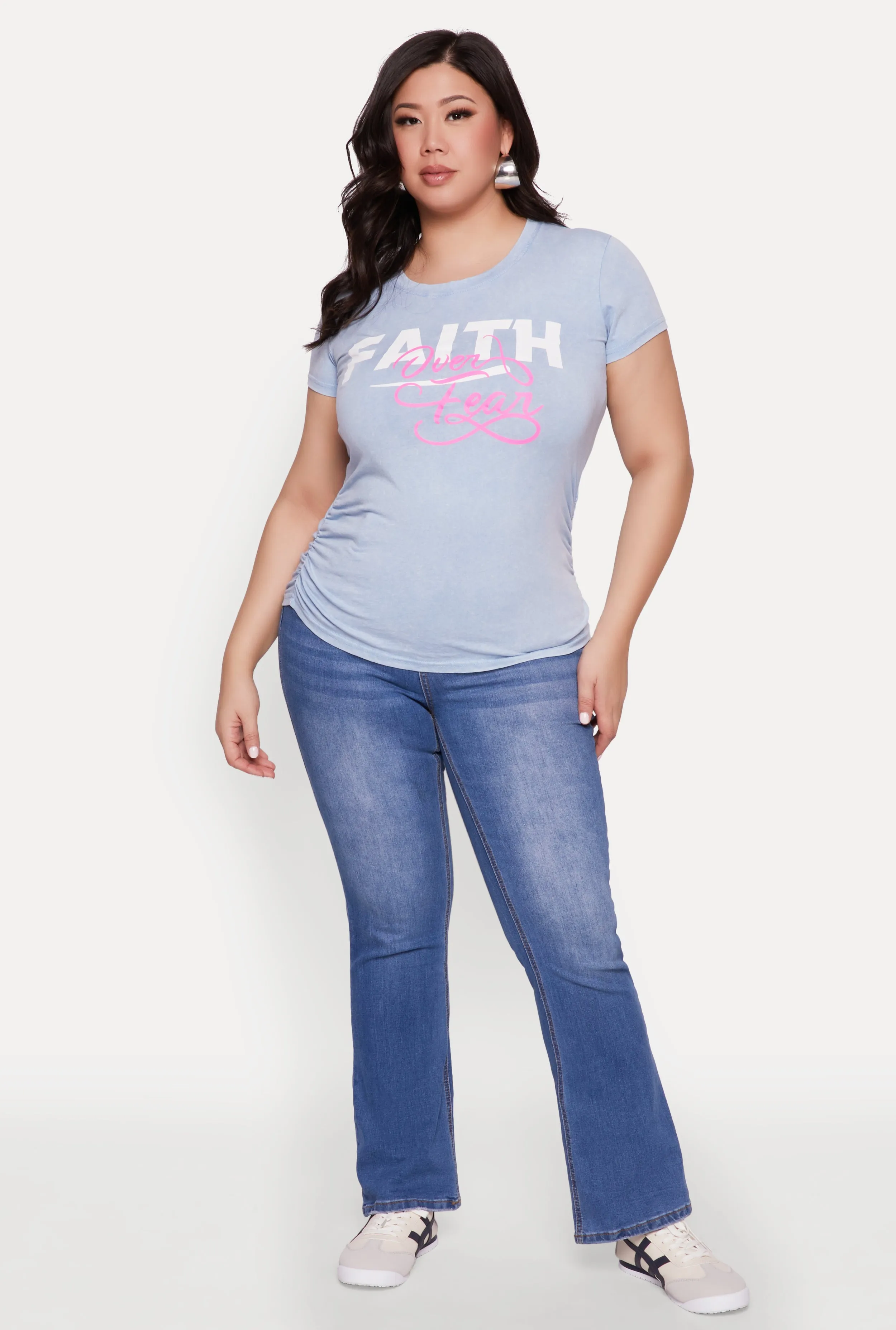 Plus Size Mineral Wash Faith Over Fear Graphic Tee sold by Rainbow product image thumbnail 3