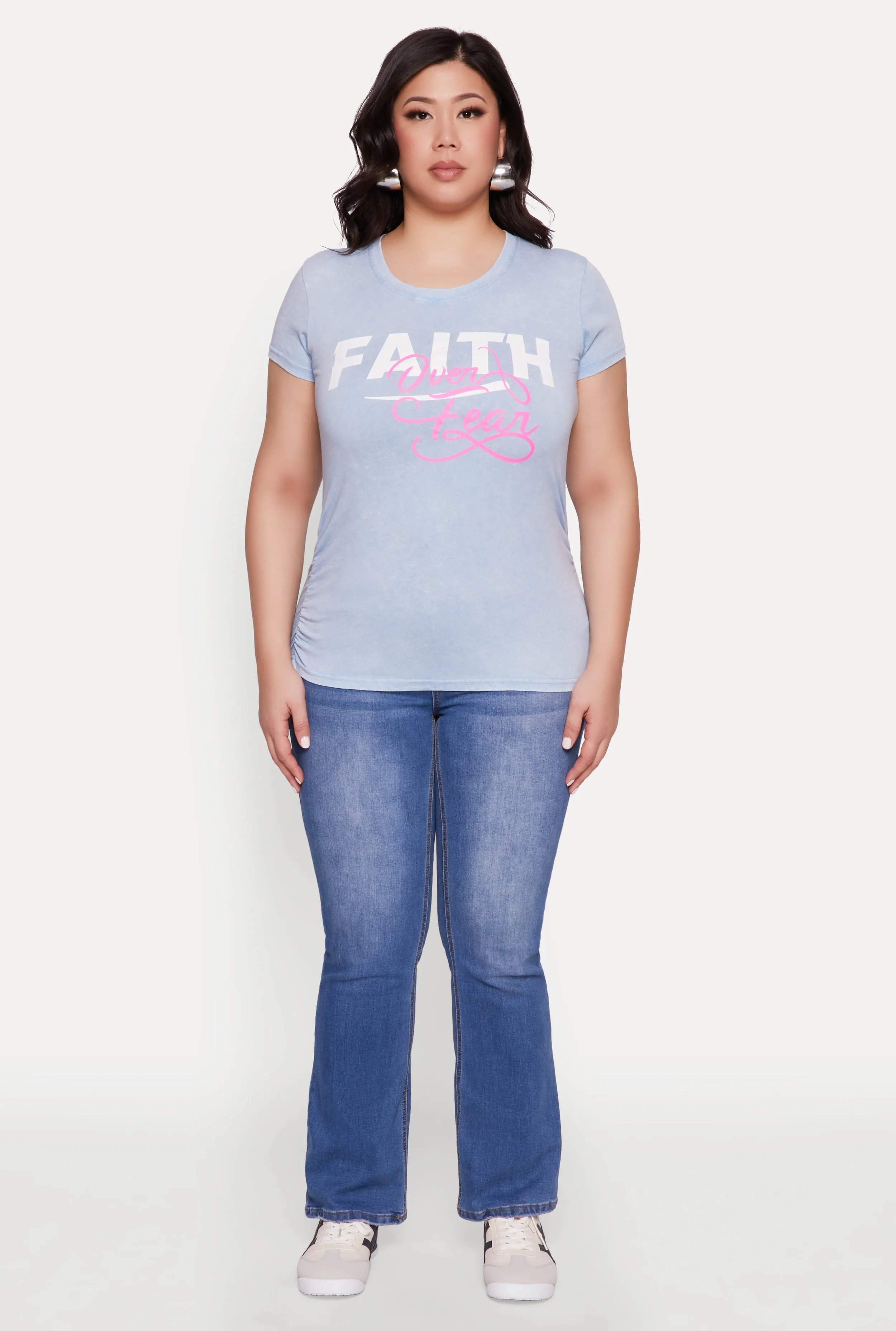 Plus Size Mineral Wash Faith Over Fear Graphic Tee sold by Rainbow