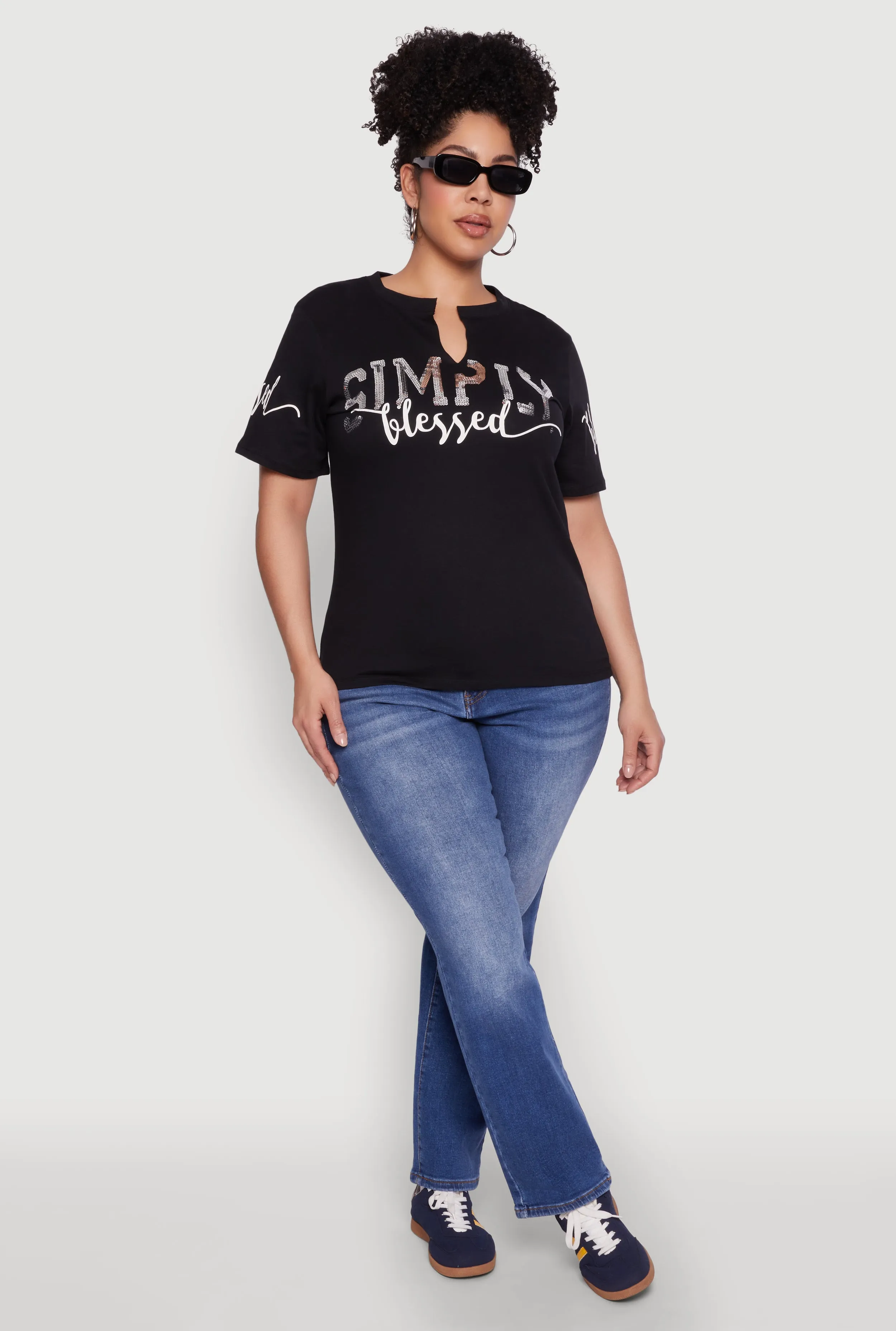 Plus Size Sequin Simply Blessed Graphic Tee sold by Rainbow product image thumbnail 3