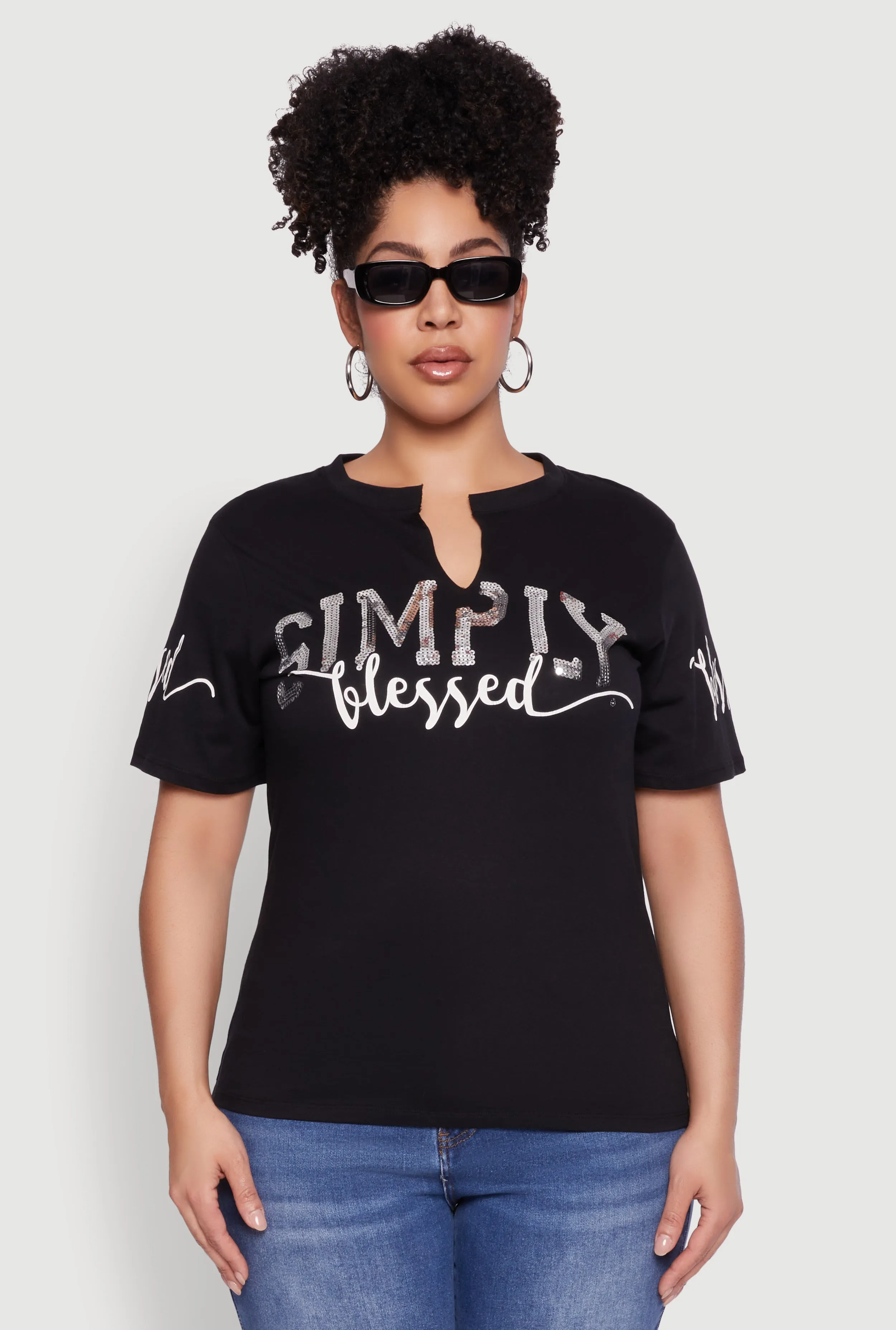 Plus Size Sequin Simply Blessed Graphic Tee sold by Rainbow product image thumbnail 2