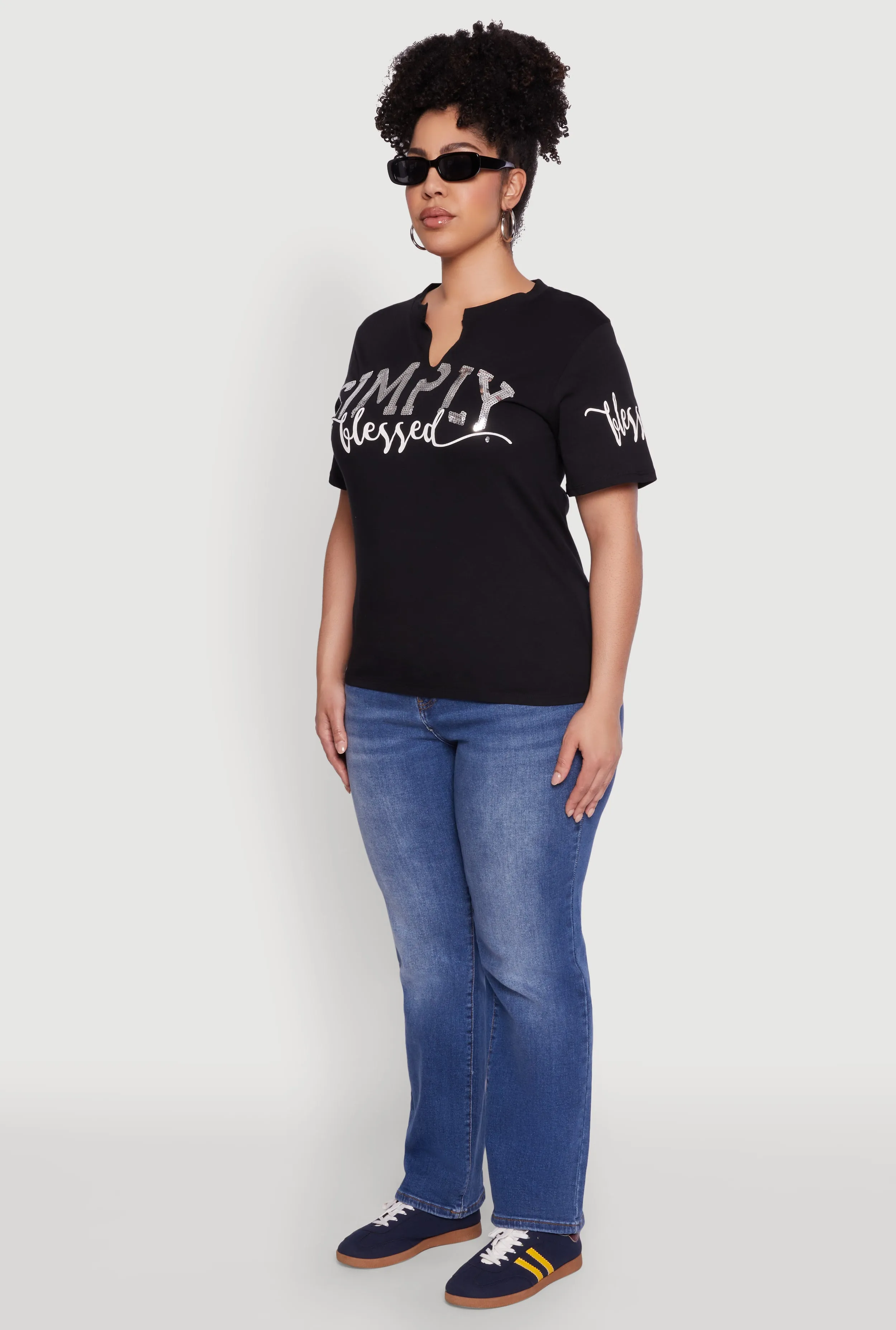 Plus Size Sequin Simply Blessed Graphic Tee sold by Rainbow product image thumbnail 5