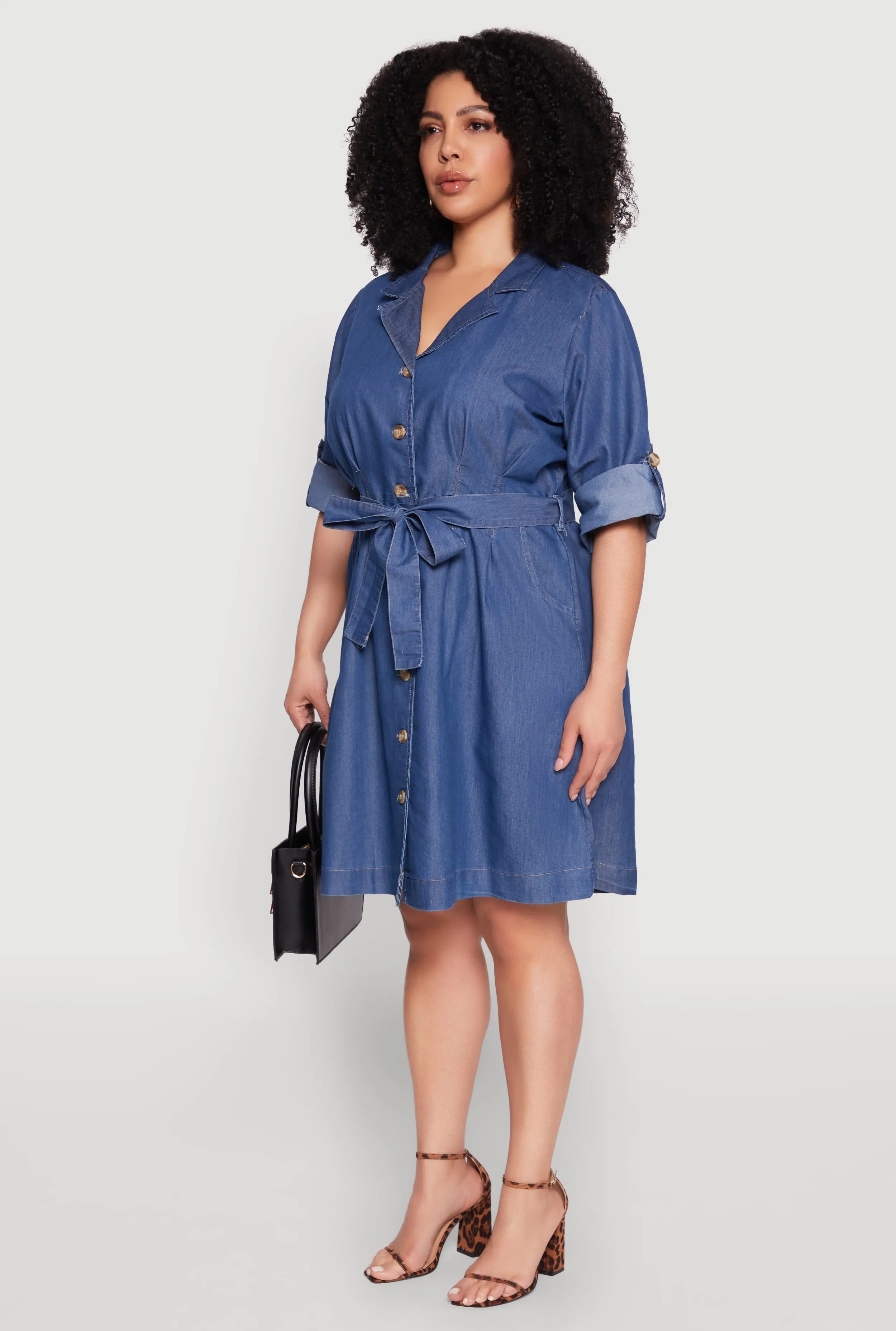 Plus Size Chambray Button Front Shirt Dress sold by Rainbow product image thumbnail 3