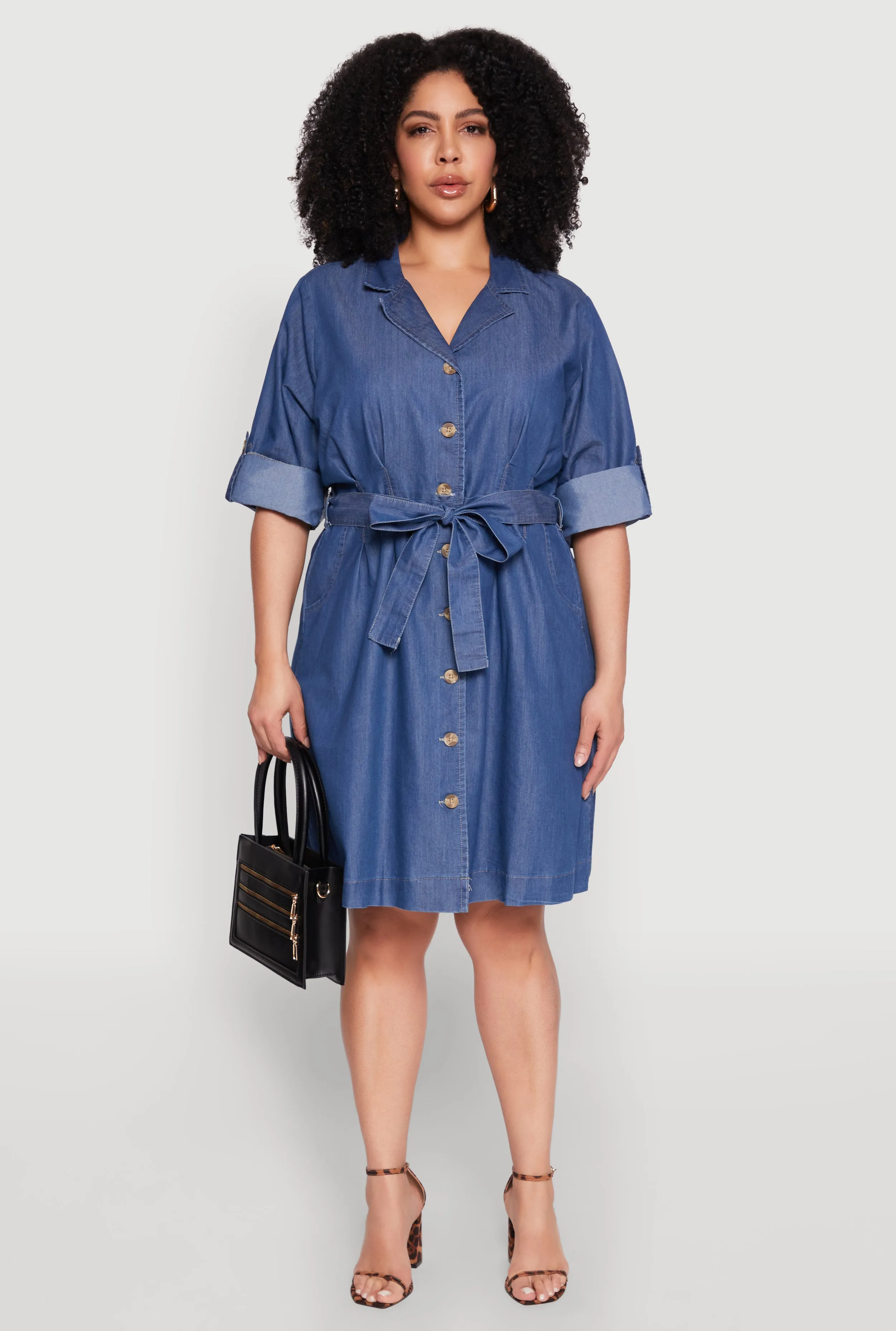 Plus Size Chambray Button Front Shirt Dress sold by Rainbow product image thumbnail 2