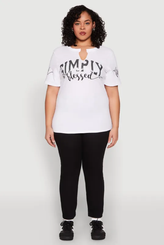 Plus Size Sequin Simply Blessed Graphic Tee sold by Rainbow