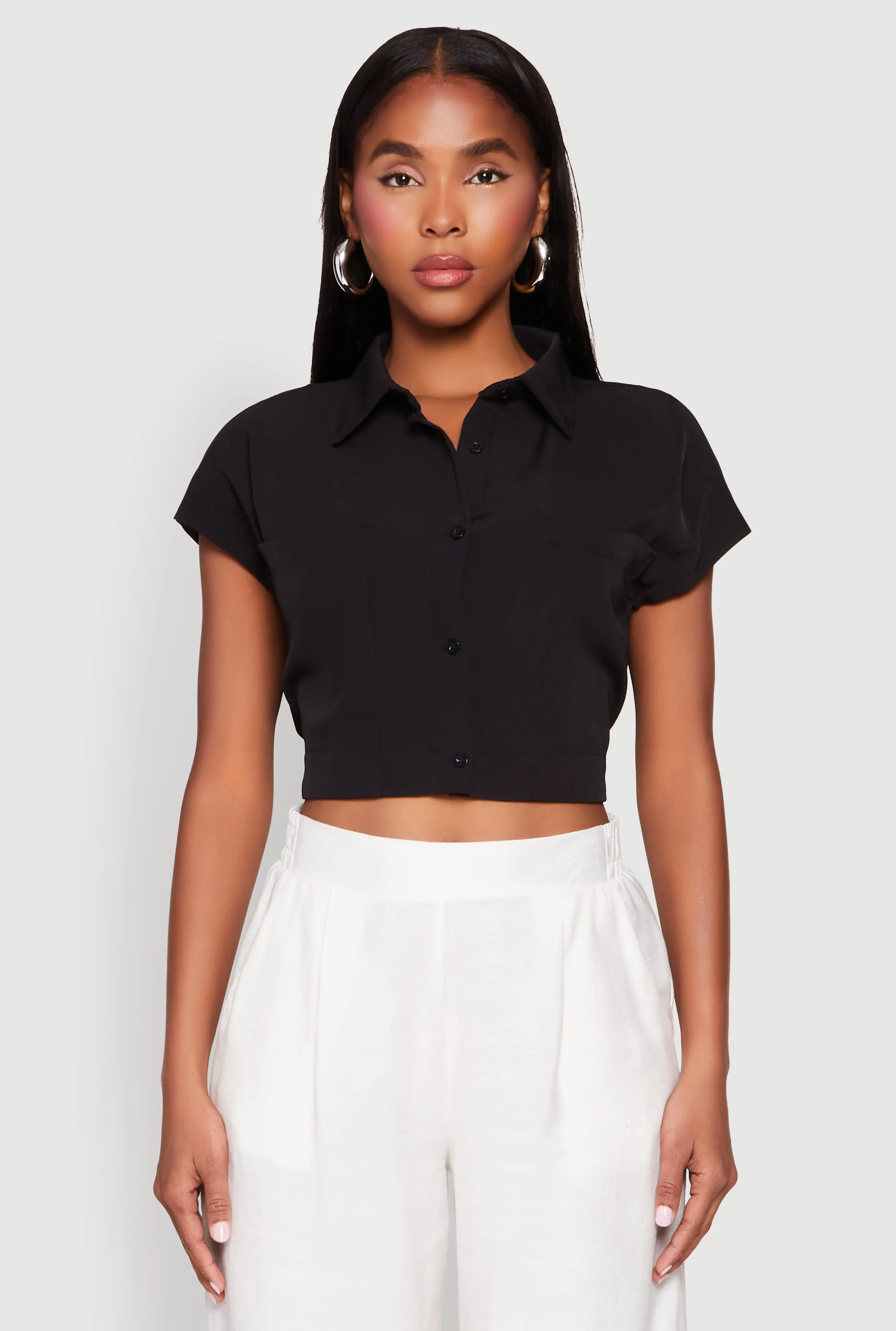 Cap Sleeve Cropped Shirt sold by Rainbow product image thumbnail 2