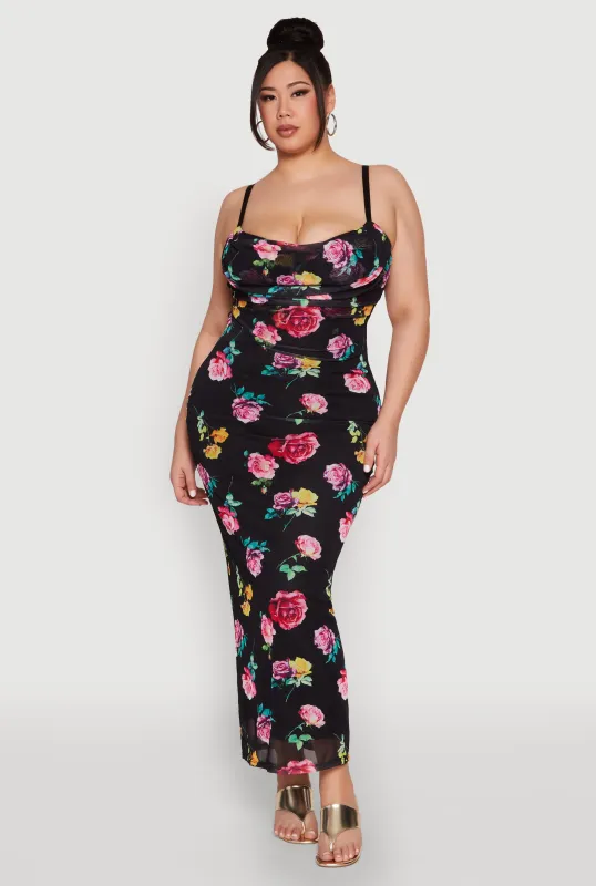 Plus Size Almost Famous Mesh Cowl Neck Maxi Dress sold by Rainbow