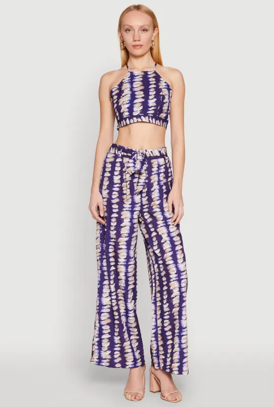 Brush Stroke Print Tie Waist Pants sold by Rainbow