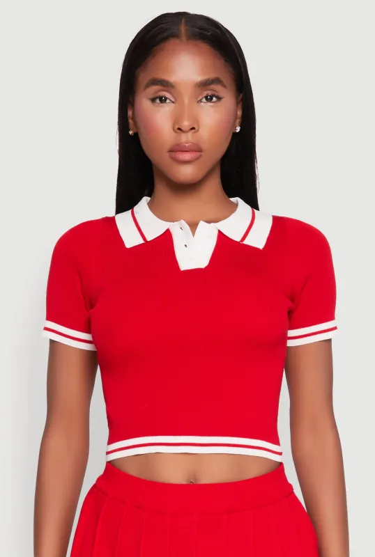 Daisy Varsity Stripe Cropped Polo Shirt sold by Rainbow
