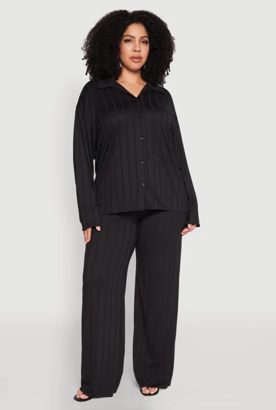 Plus Size Ribbed Knit Wide Leg Pants sold by Rainbow