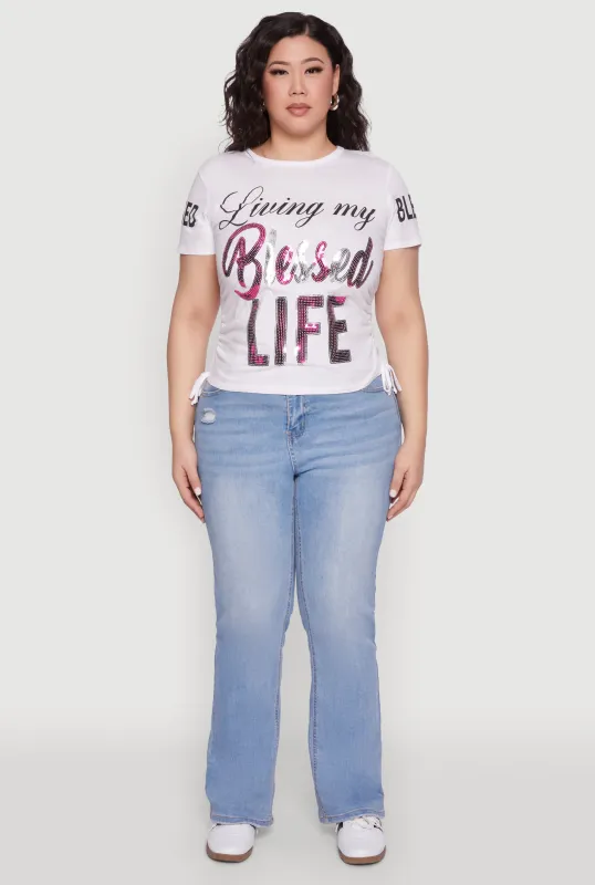 Plus Size Sequin Blessed Life Graphic Tee sold by Rainbow