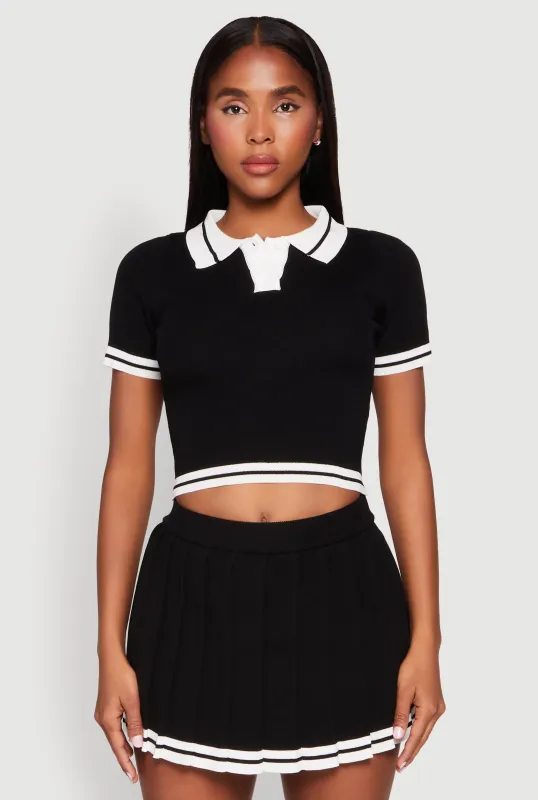 Daisy Varsity Stripe Cropped Polo Shirt sold by Rainbow