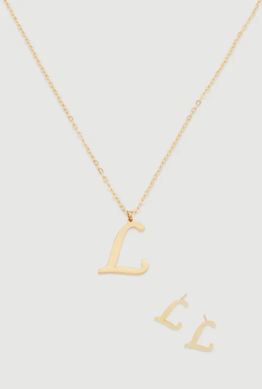 L Initial Necklace and Earrings sold by Rainbow
