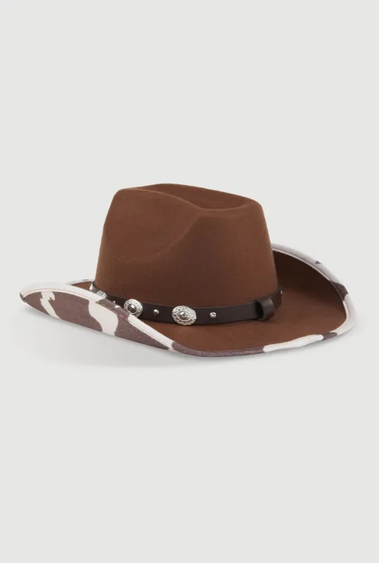 Studded Trim Cow Print Cowboy Hat sold by Rainbow