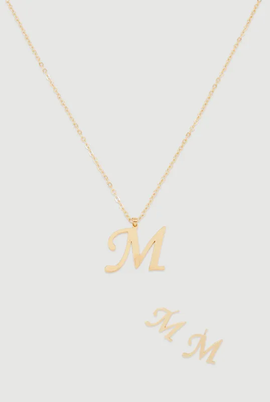 M Initial Necklace and Earrings sold by Rainbow