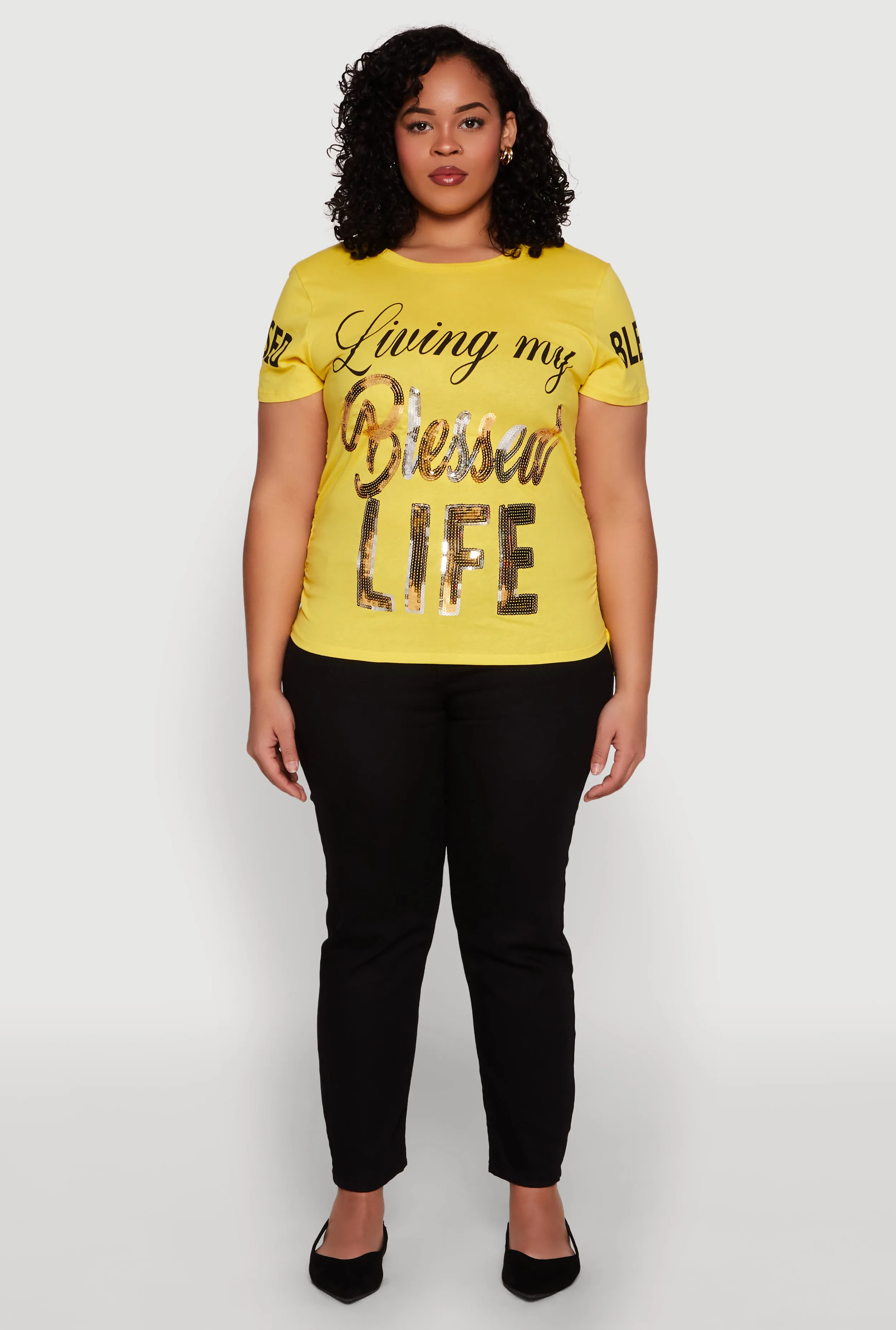 Plus Size Sequin Blessed Life Graphic Tee sold by Rainbow