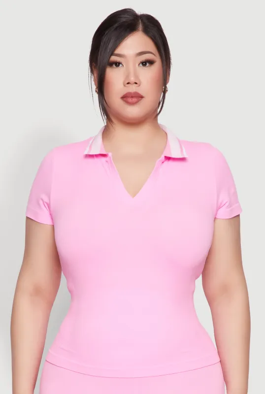 Plus Size Contrast Trim Polo Shirt sold by Rainbow
