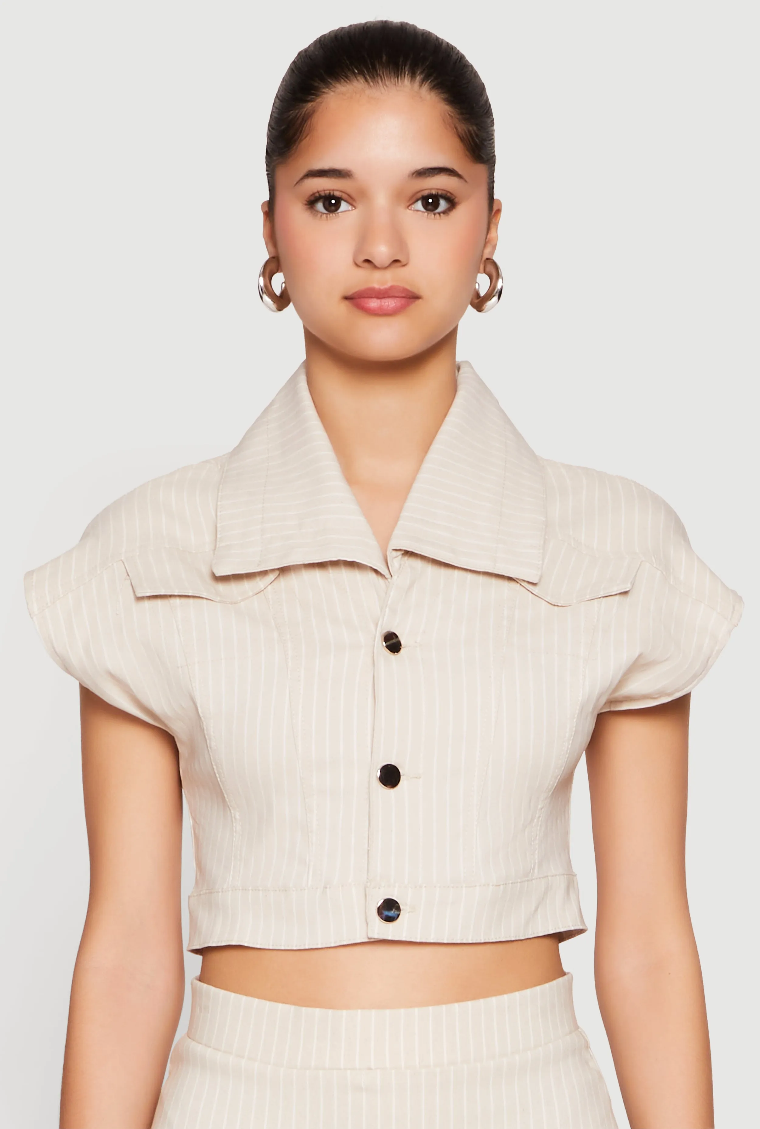 Hyperstretch Pinstripe Short Sleeve Cropped Jacket sold by Rainbow