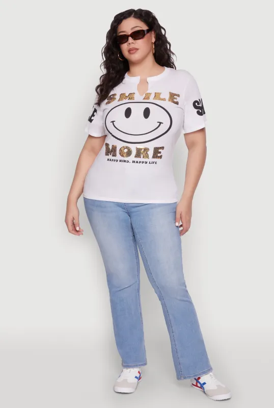 Plus Size Sequin Smile More Graphic Tee sold by Rainbow