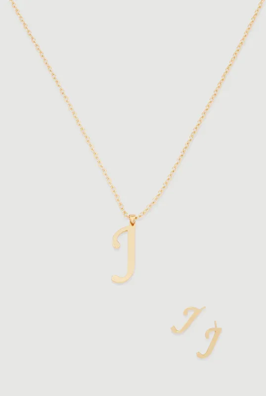 J Initial Necklace and Earrings sold by Rainbow