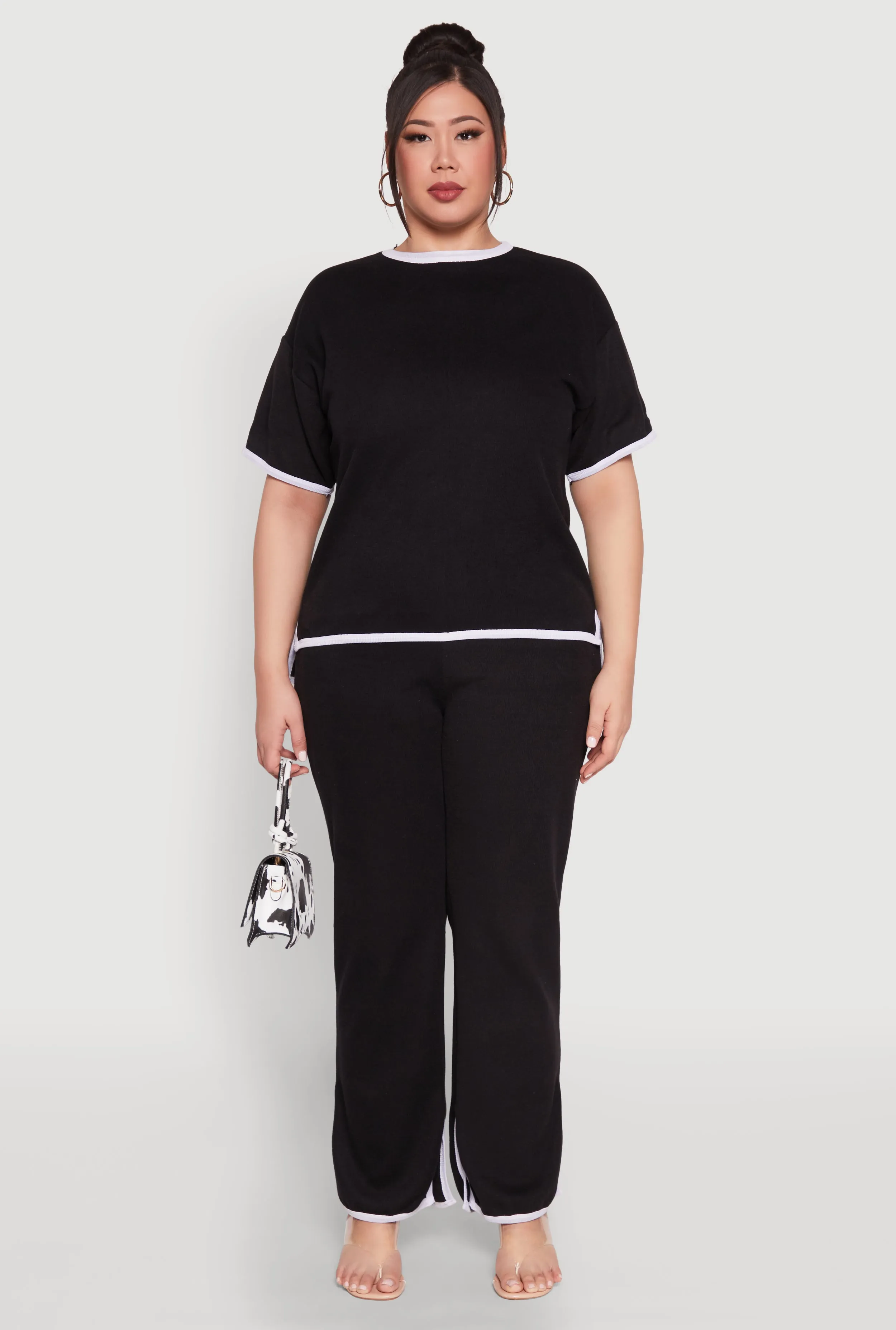 Plus Size High Waisted Contrast Trim Sweatpants sold by Rainbow