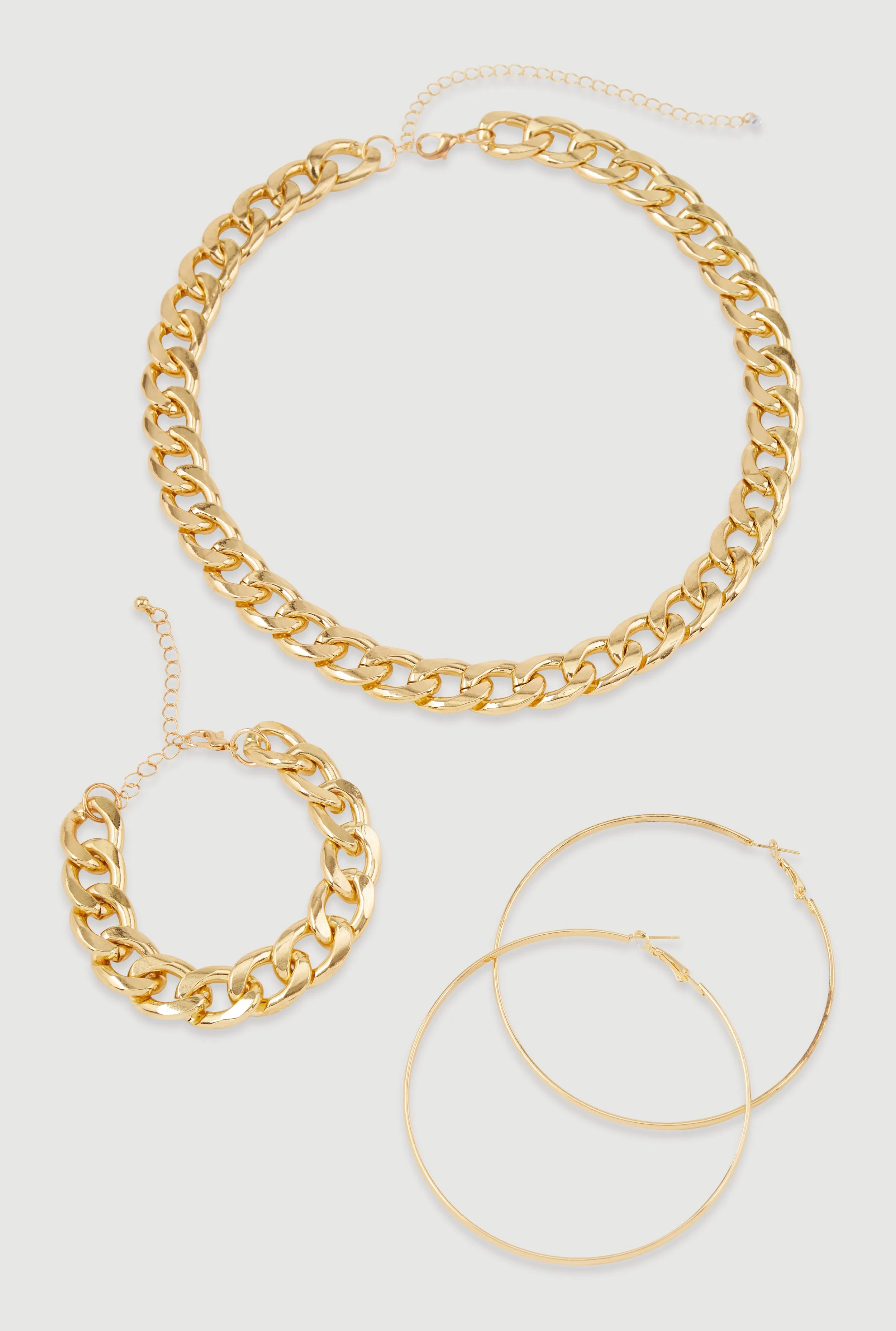 Curb Chain Necklace and Bracelet with Hoop Earrings Set sold by Rainbow